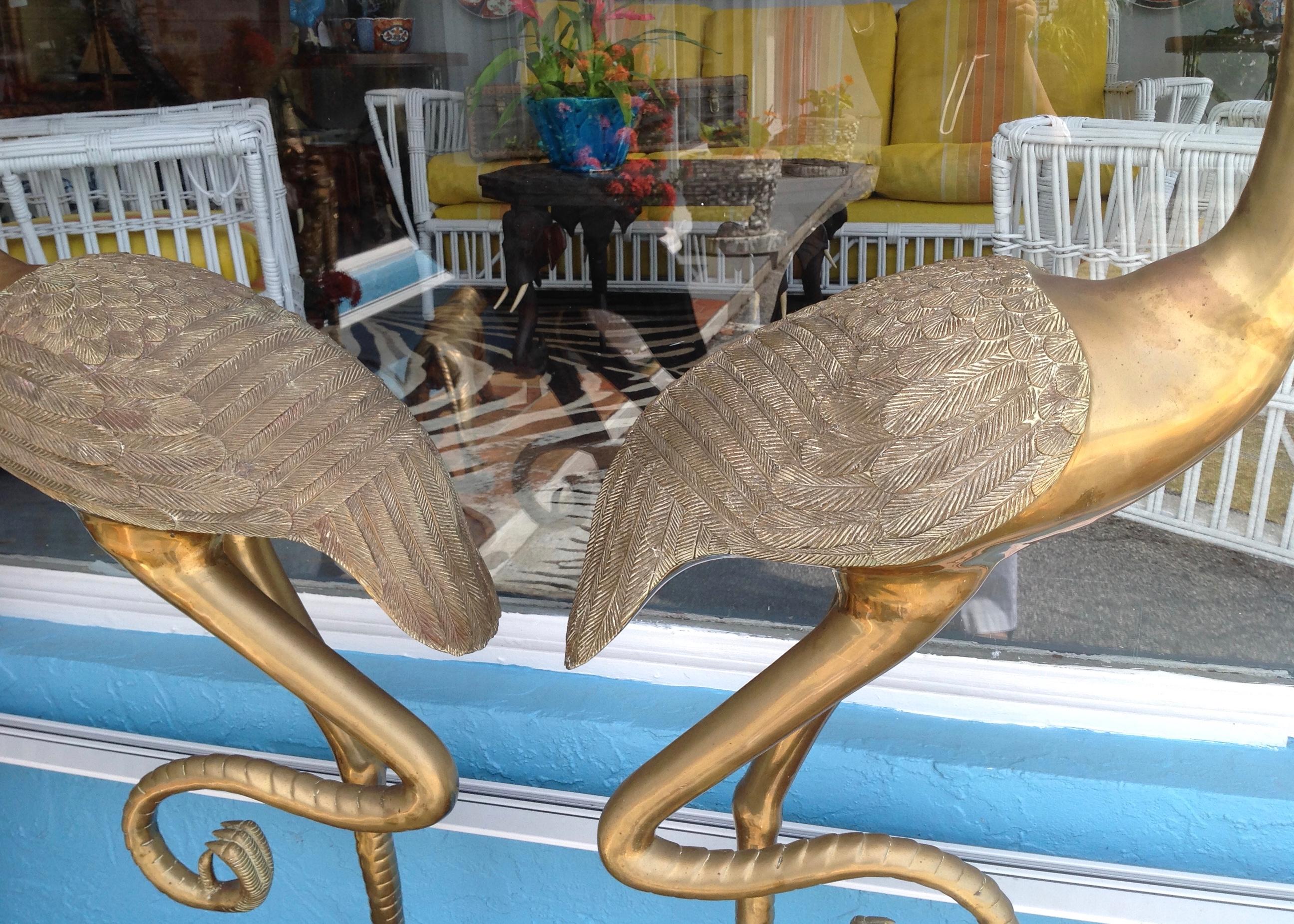 Pair of Midcentury Brass Figures of Cranes 6