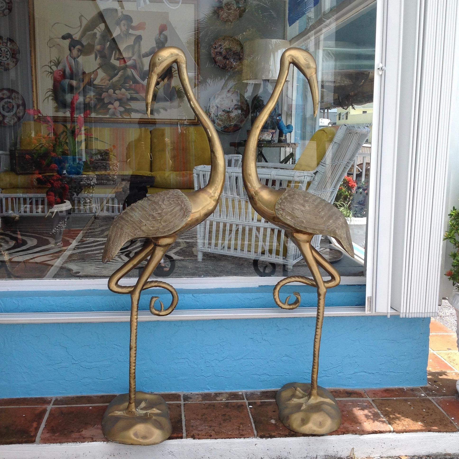 American Pair of Midcentury Brass Figures of Cranes