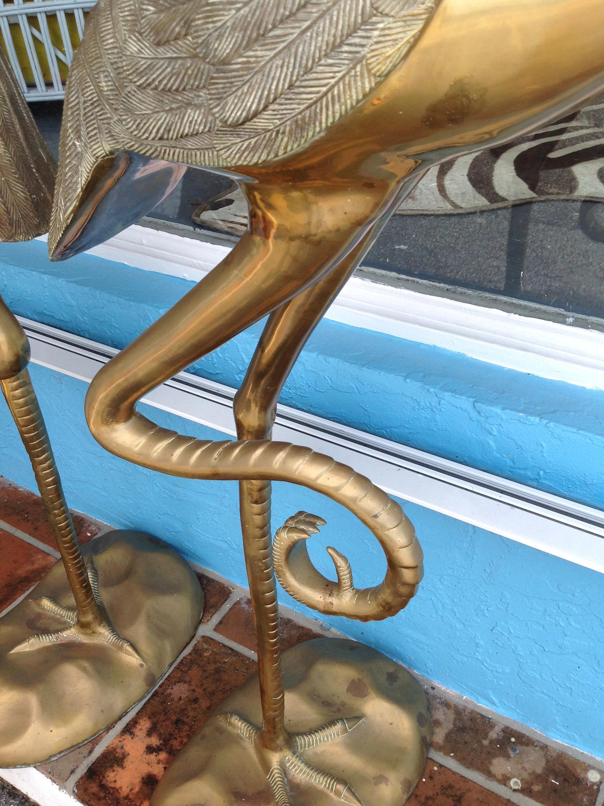 Pair of Midcentury Brass Figures of Cranes 2