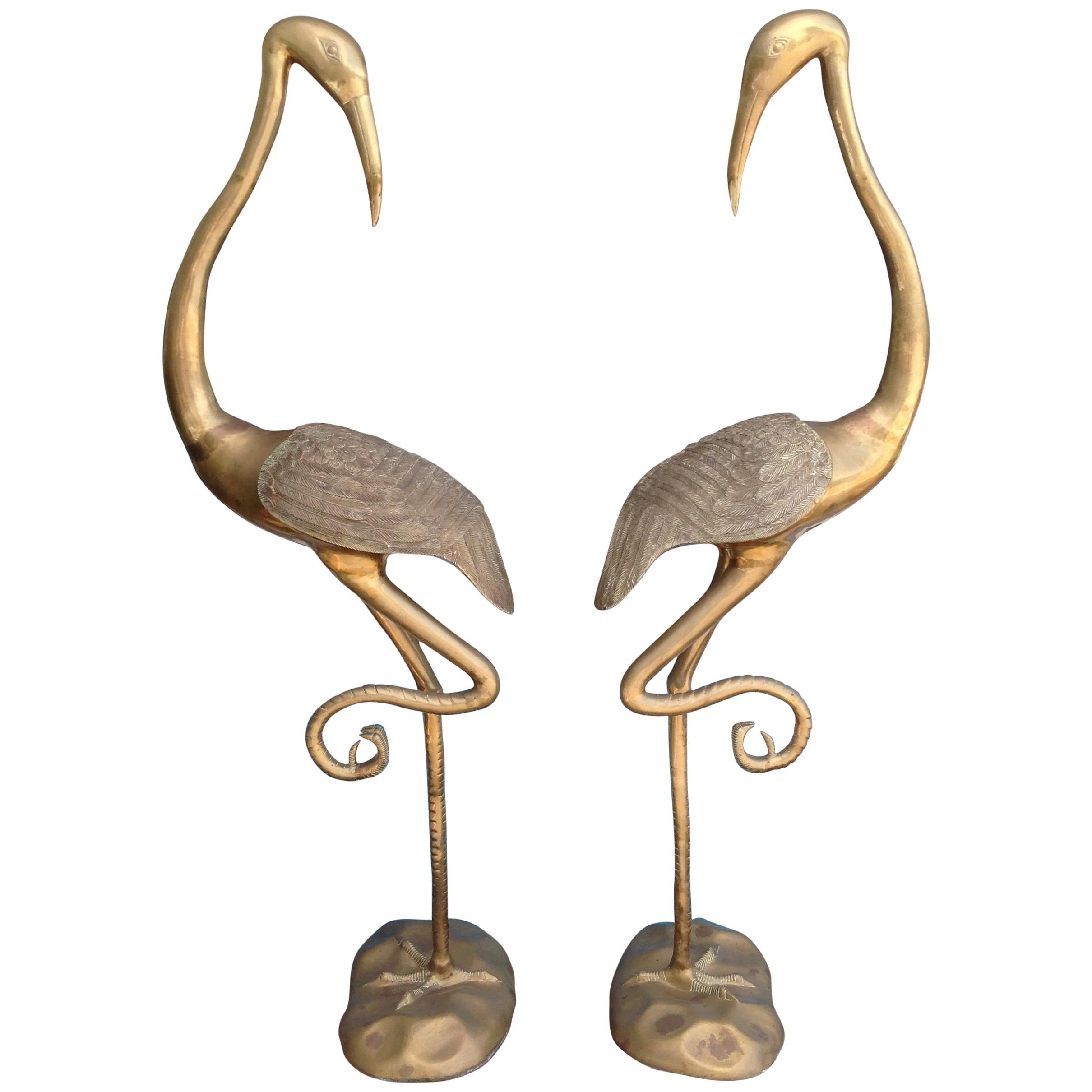 Pair of Midcentury Brass Figures of Cranes