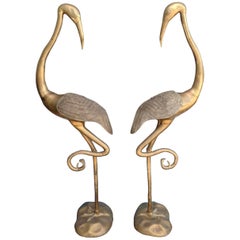 Vintage Pair of Midcentury Brass Figures of Cranes