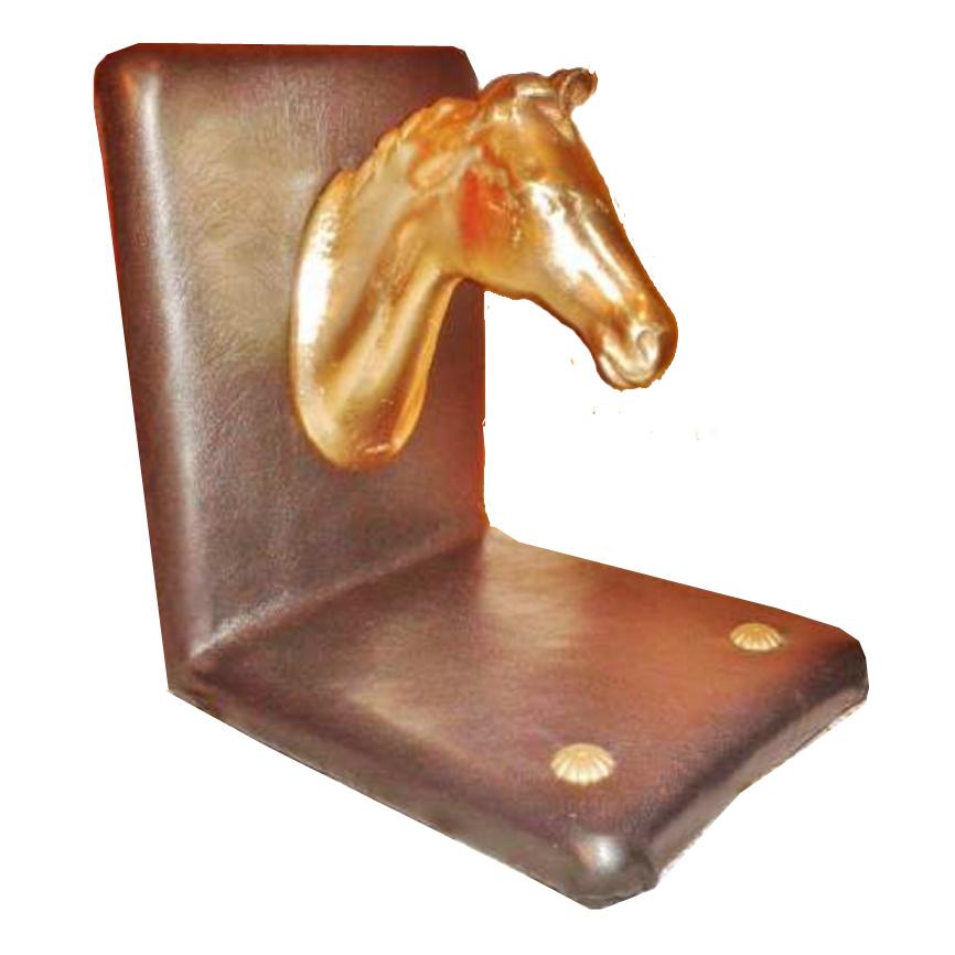 Pair of Midcentury Brass Horse Sculpture and Brown Leather French Bookends 14