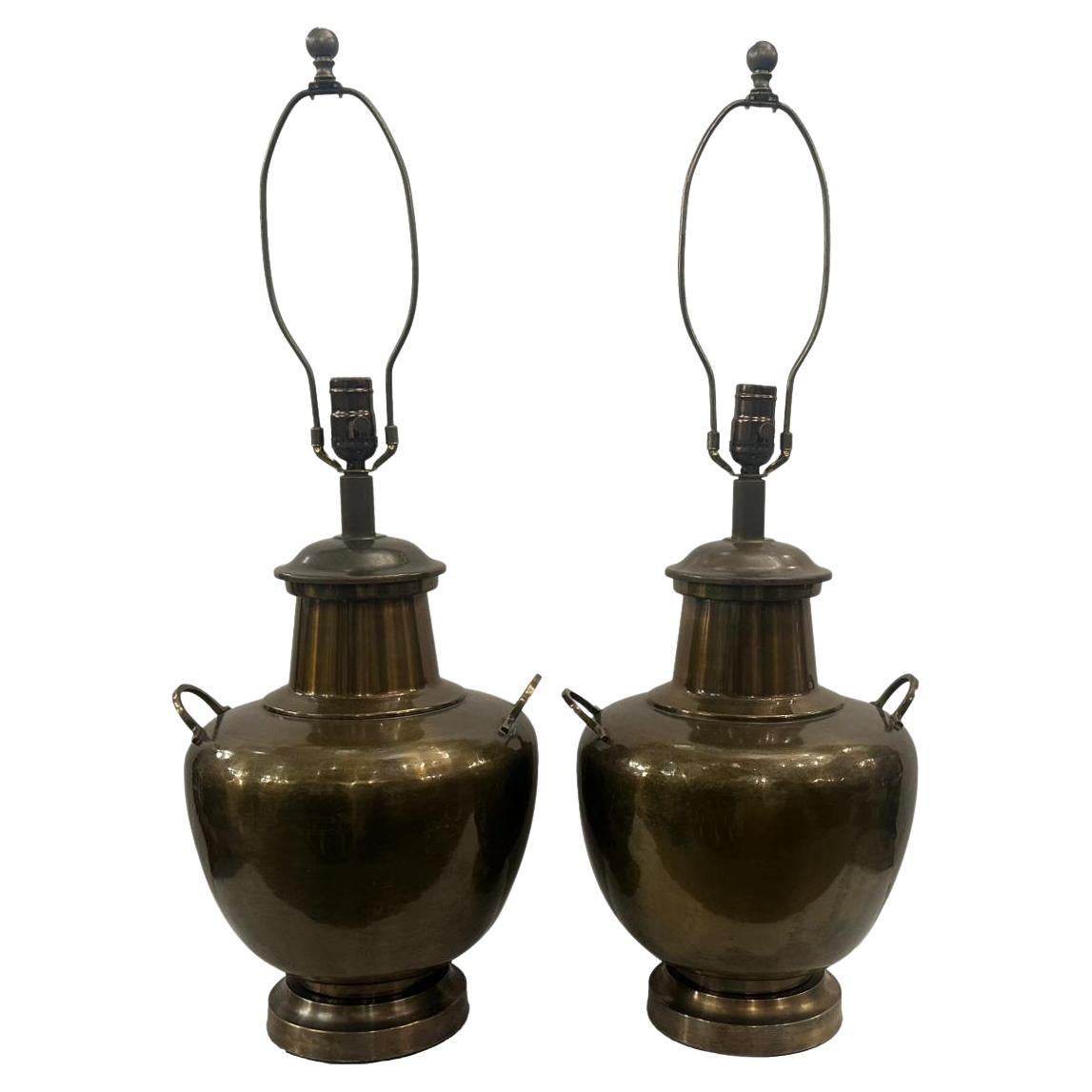 Pair of Midcentury Brass Lamps For Sale