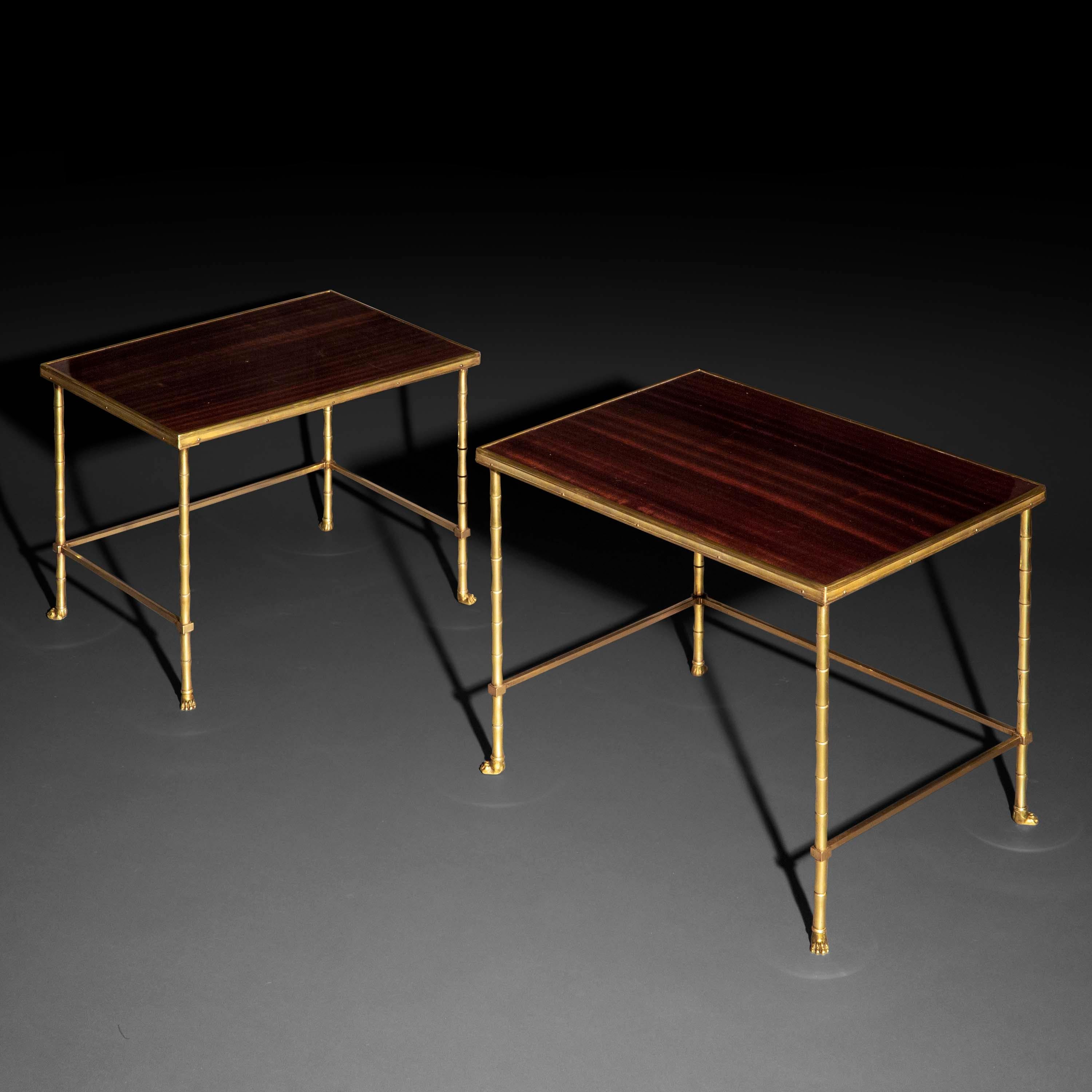 Hollywood Regency Pair of Midcentury Brass Low Tables in the style of Maison Baguès