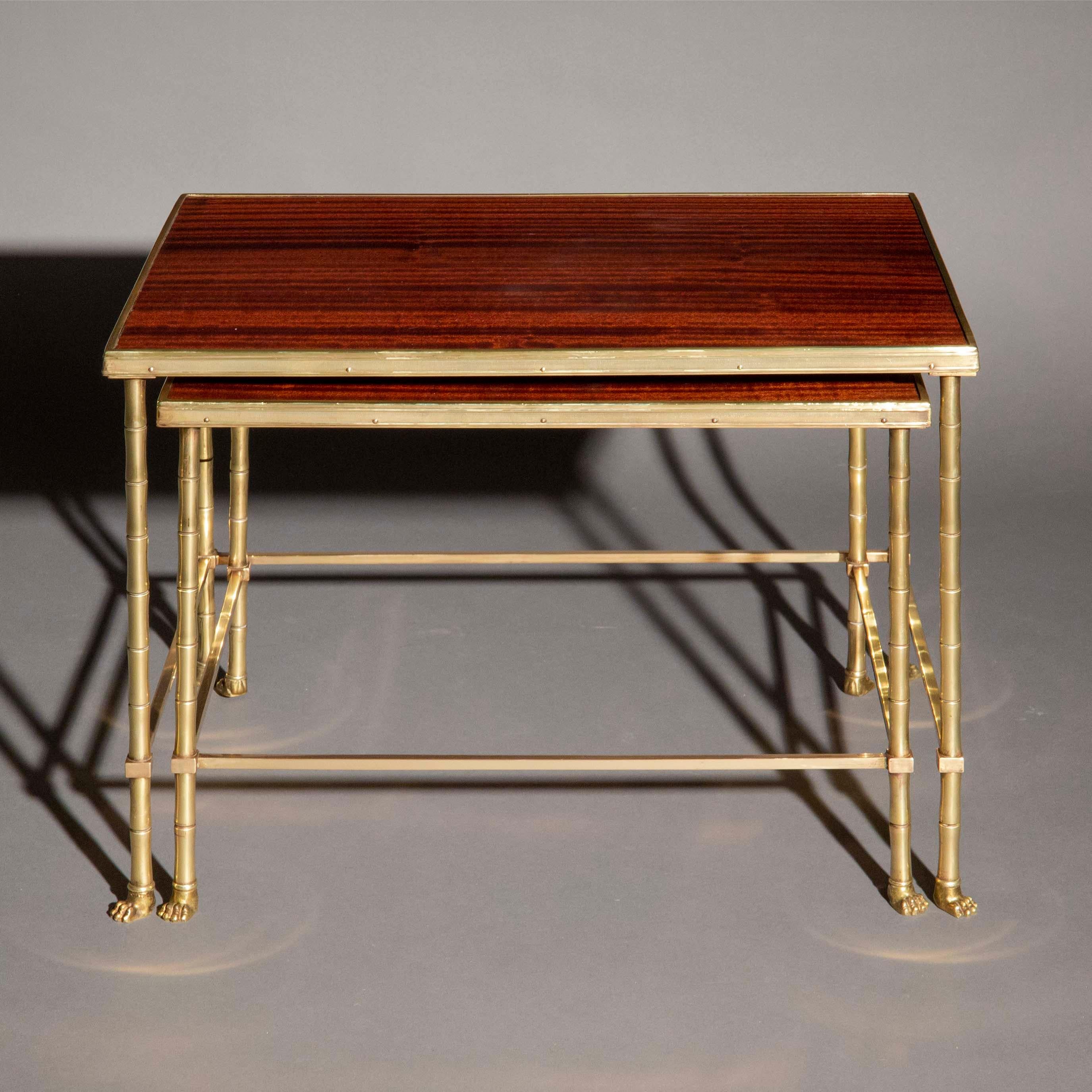 French Pair of Midcentury Brass Low Tables in the style of Maison Baguès