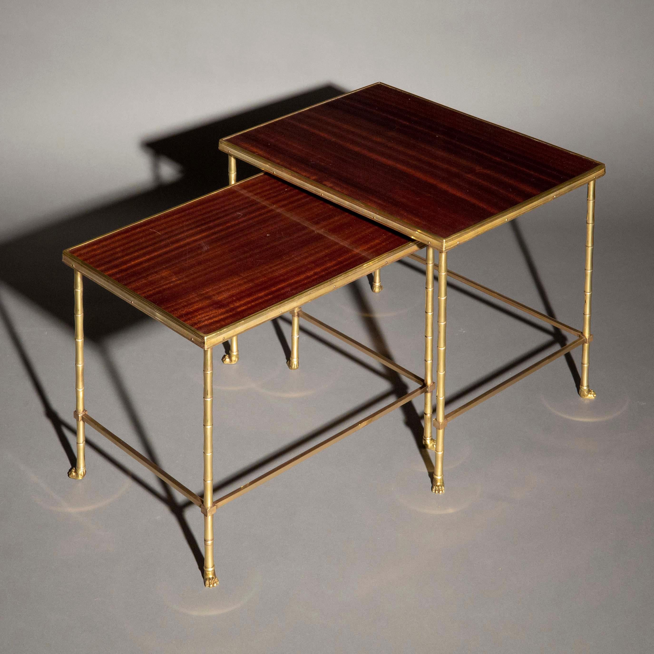Polished Pair of Midcentury Brass Low Tables in the style of Maison Baguès