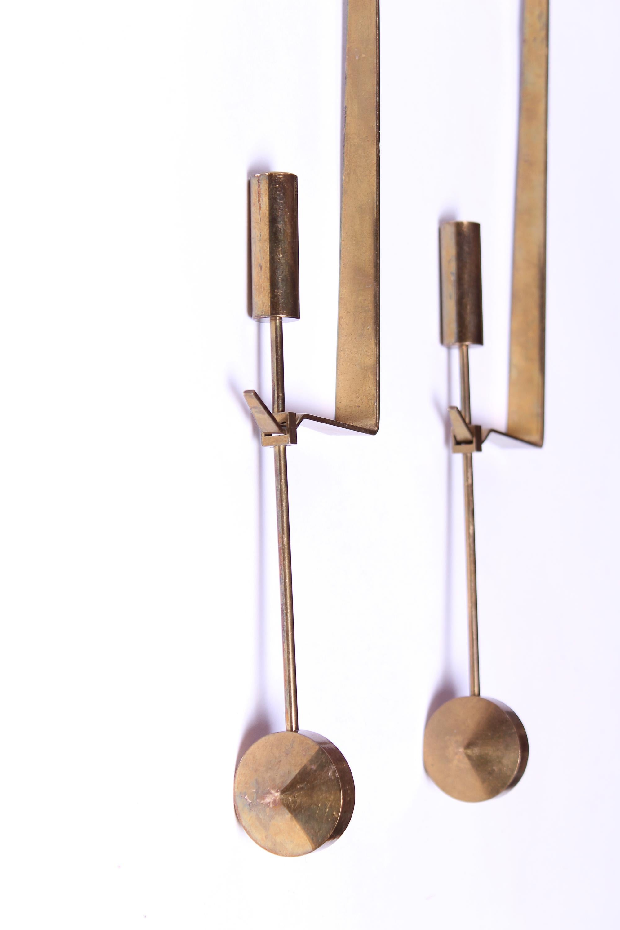Scandinavian Modern Pair of midcentury Brass Pendel Candleholders by Pierre Forsell