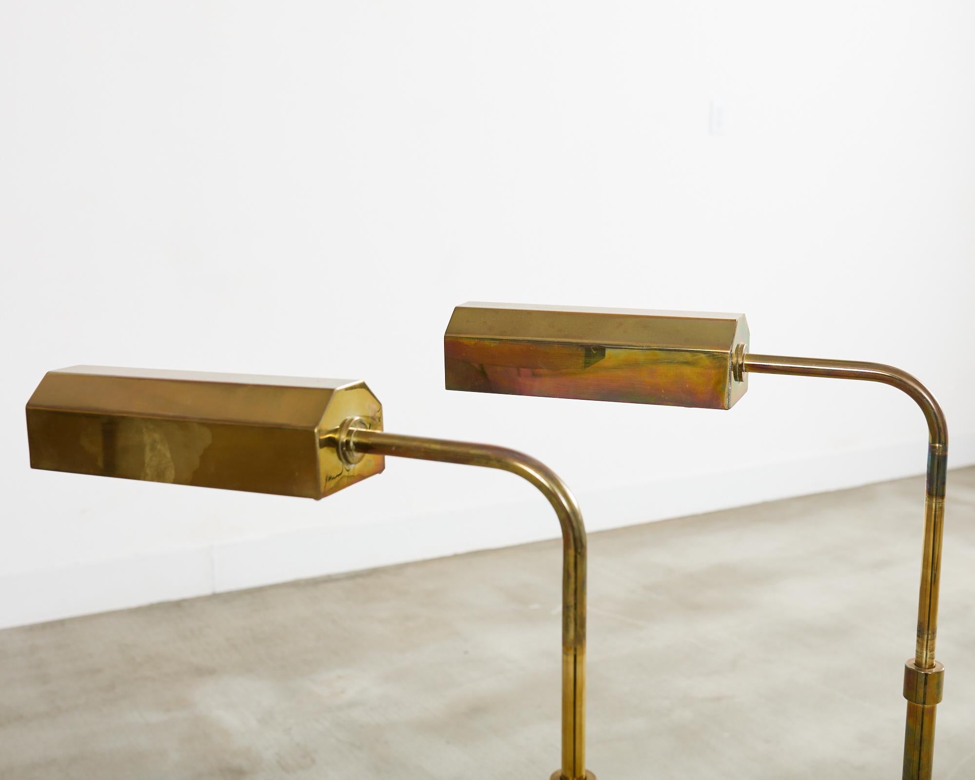 Pair of Midcentury Brass Pharmacy Floor Lamps Casella Attributed 6