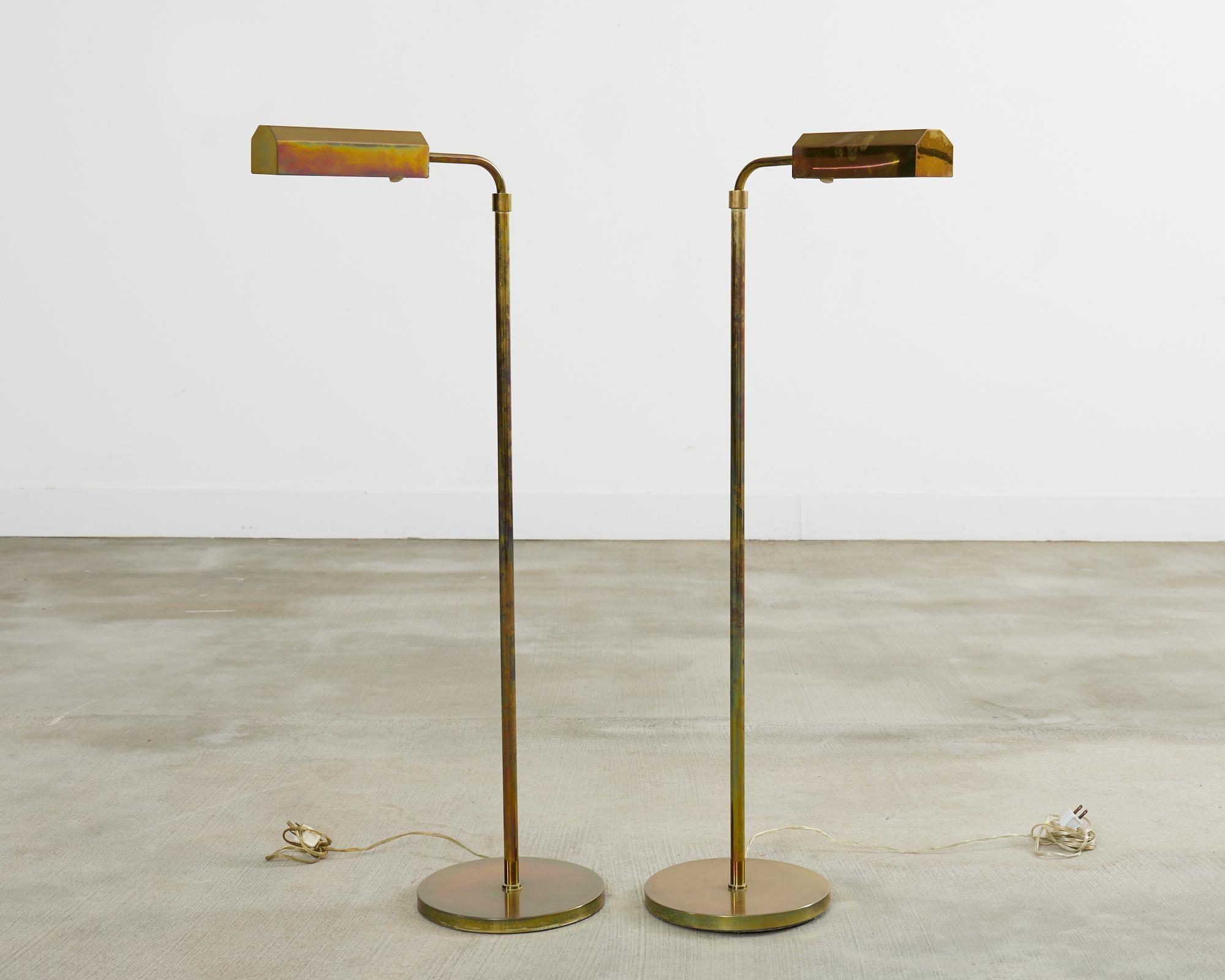 Mid-Century Modern Pair of Midcentury Brass Pharmacy Floor Lamps Casella Attributed