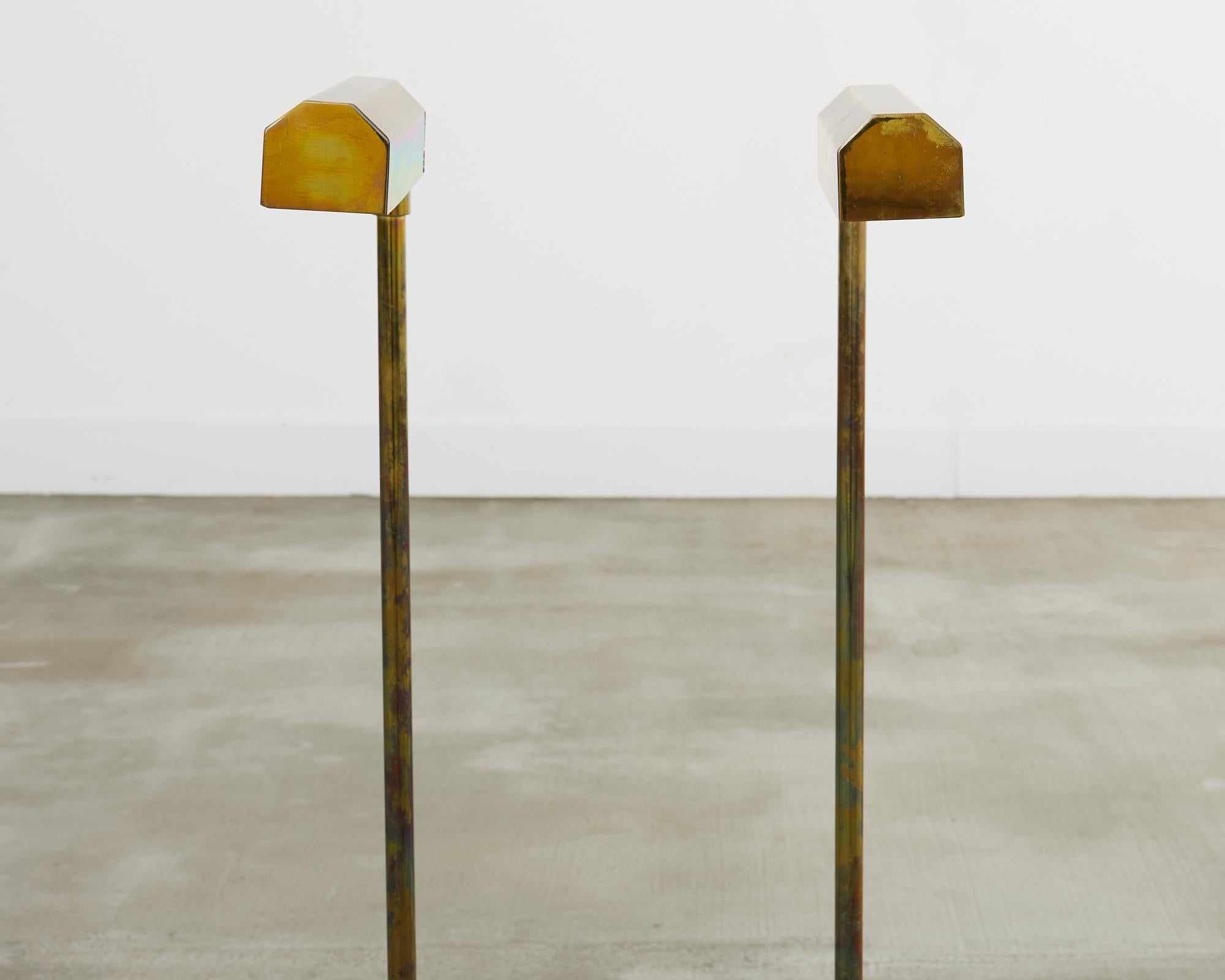 American Pair of Midcentury Brass Pharmacy Floor Lamps Casella Attributed