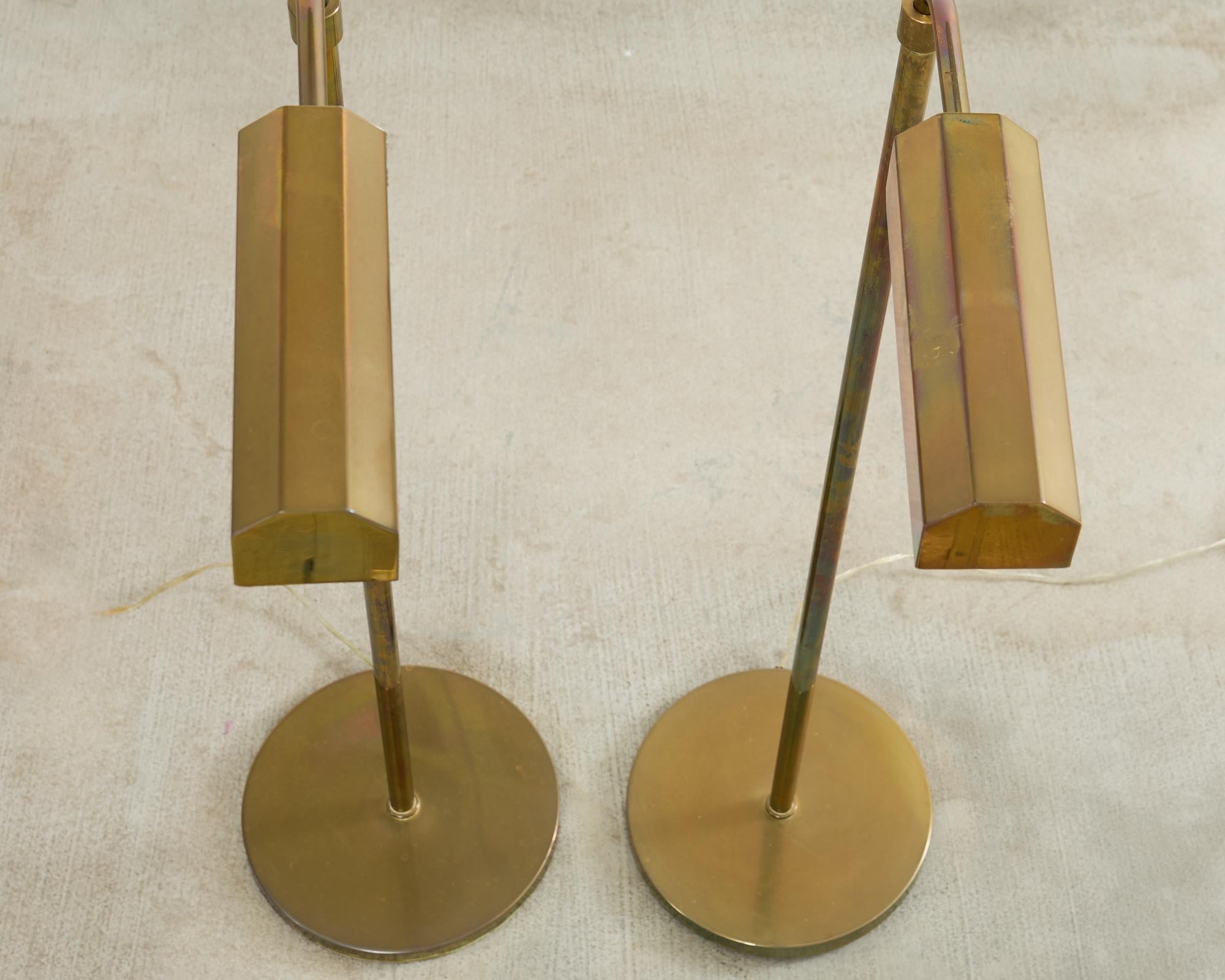 Pair of Midcentury Brass Pharmacy Floor Lamps Casella Attributed In Good Condition In Rio Vista, CA