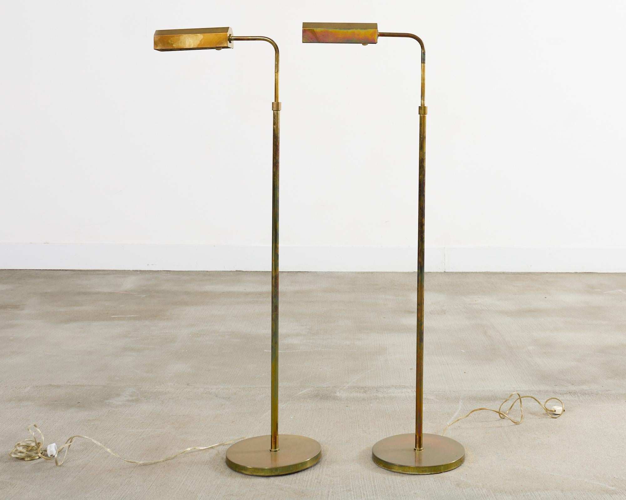 Pair of Midcentury Brass Pharmacy Floor Lamps Casella Attributed 1