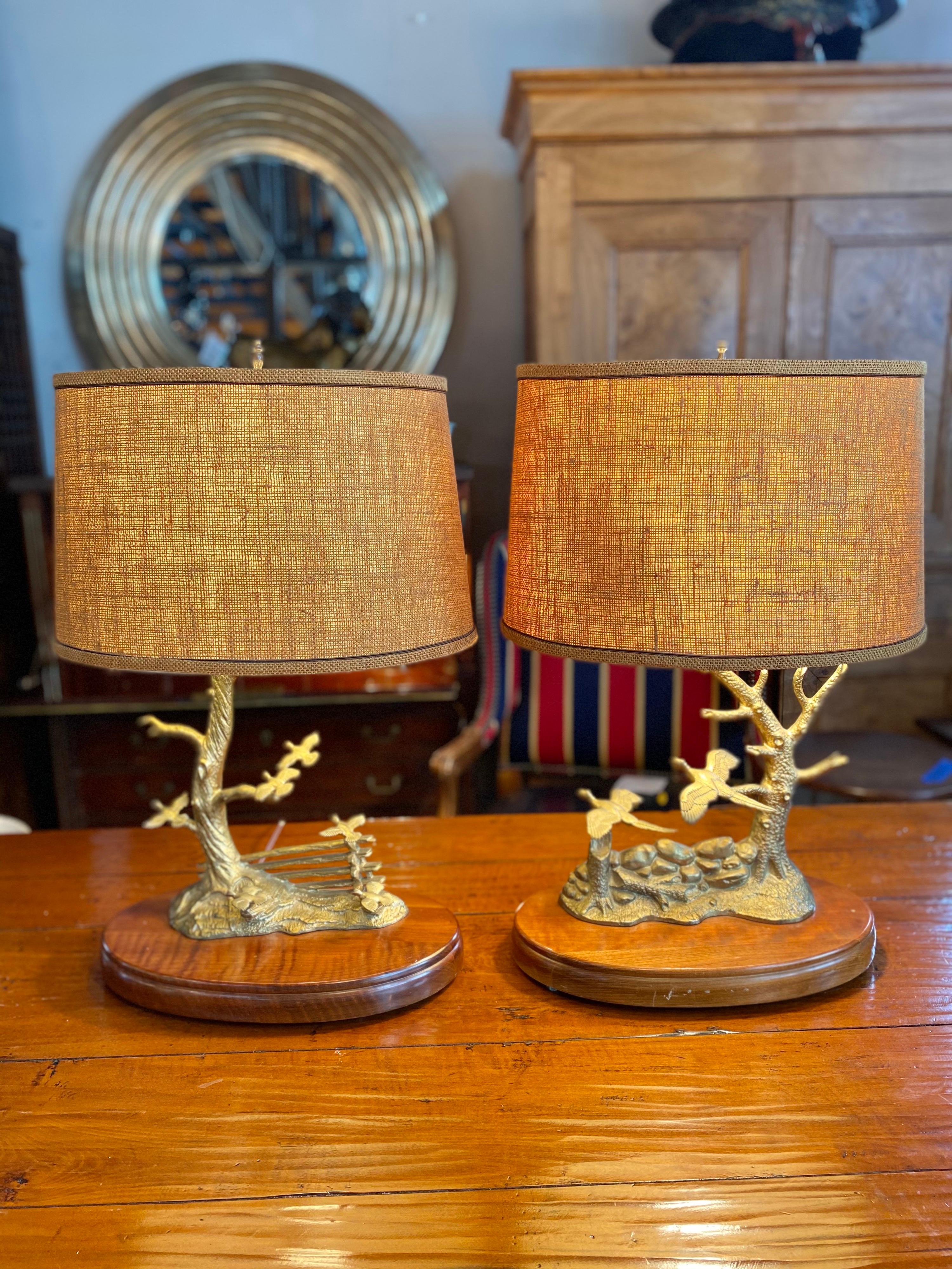 Metal Pair of Midcentury Brass Pheasant Lamps by D.U. McDonald