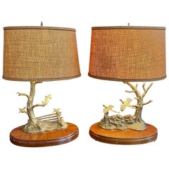 Vintage Pair of Midcentury Brass Pheasant Lamps by D.U. McDonald