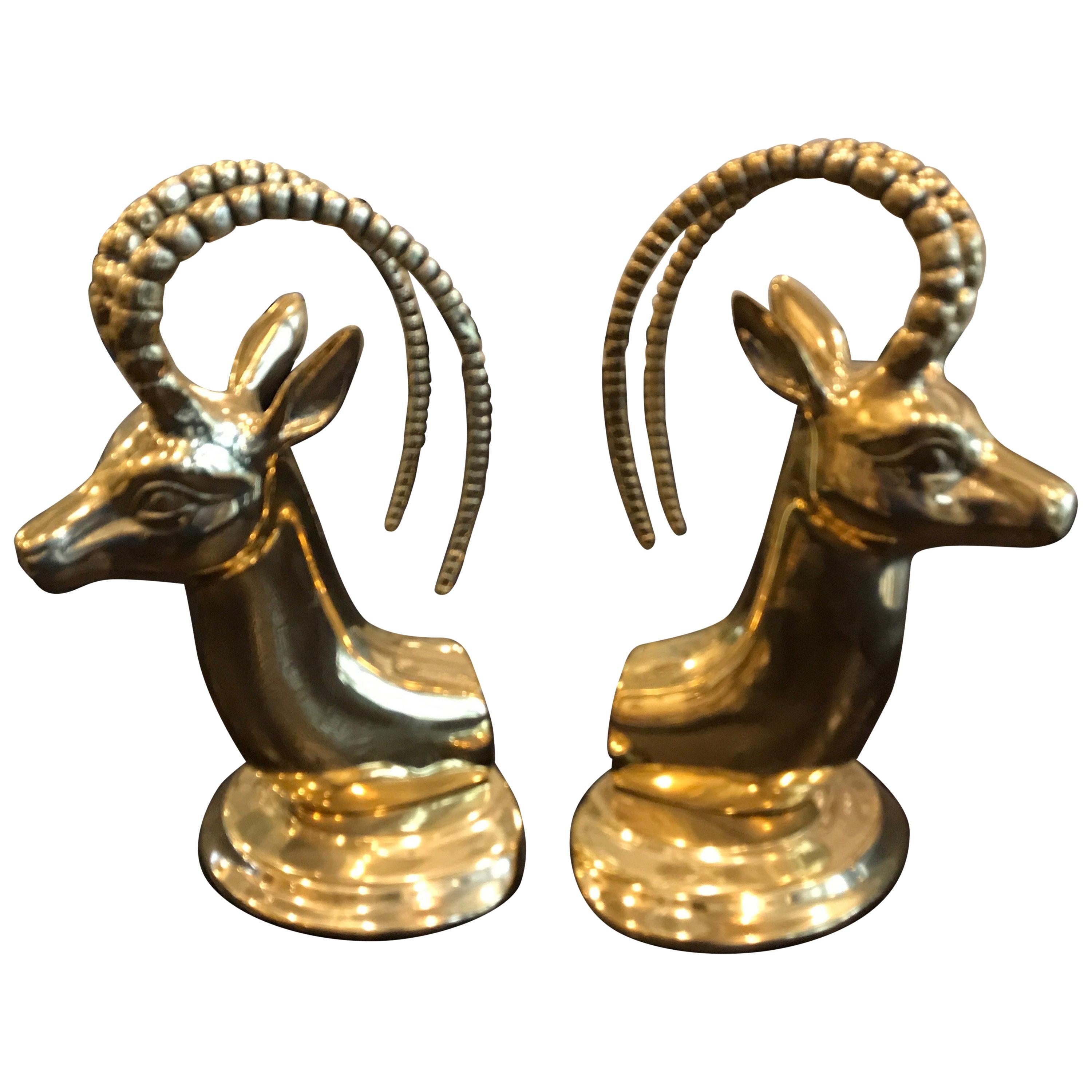 Pair of Midcentury Brass Ram Head Bookends