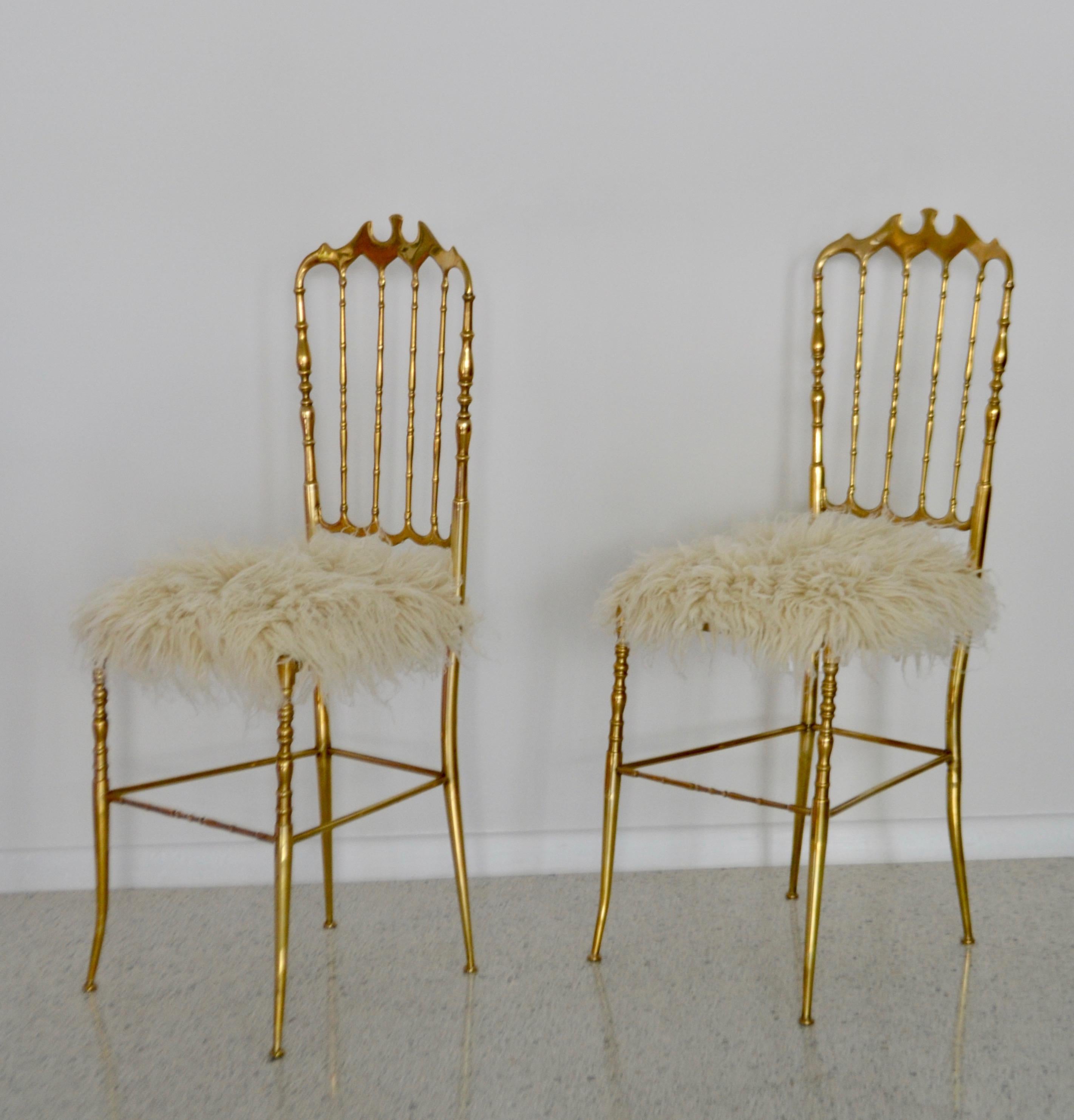 Mid-Century Modern Pair of Midcentury Brass Side Chairs For Sale