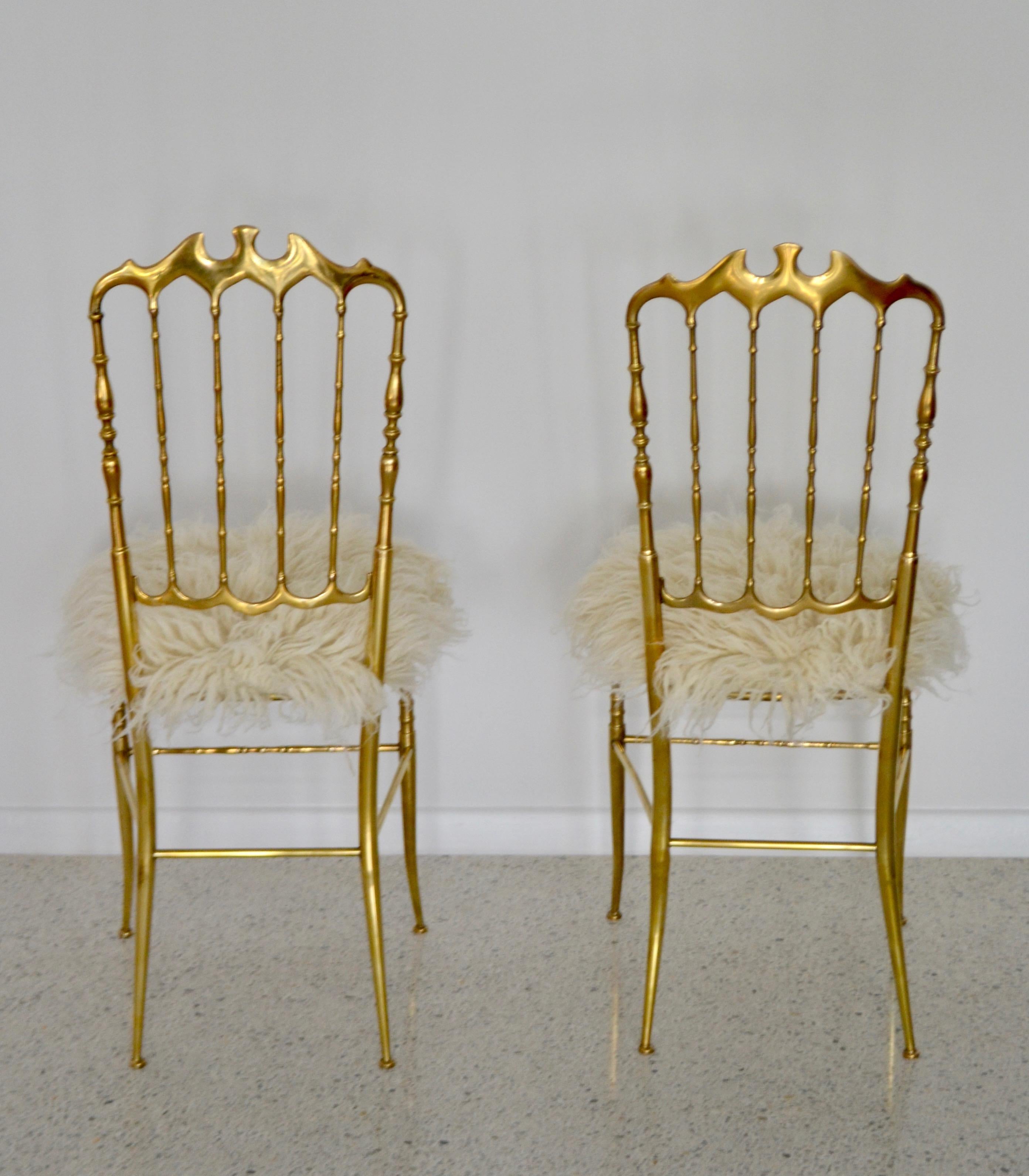 Italian Pair of Midcentury Brass Side Chairs For Sale