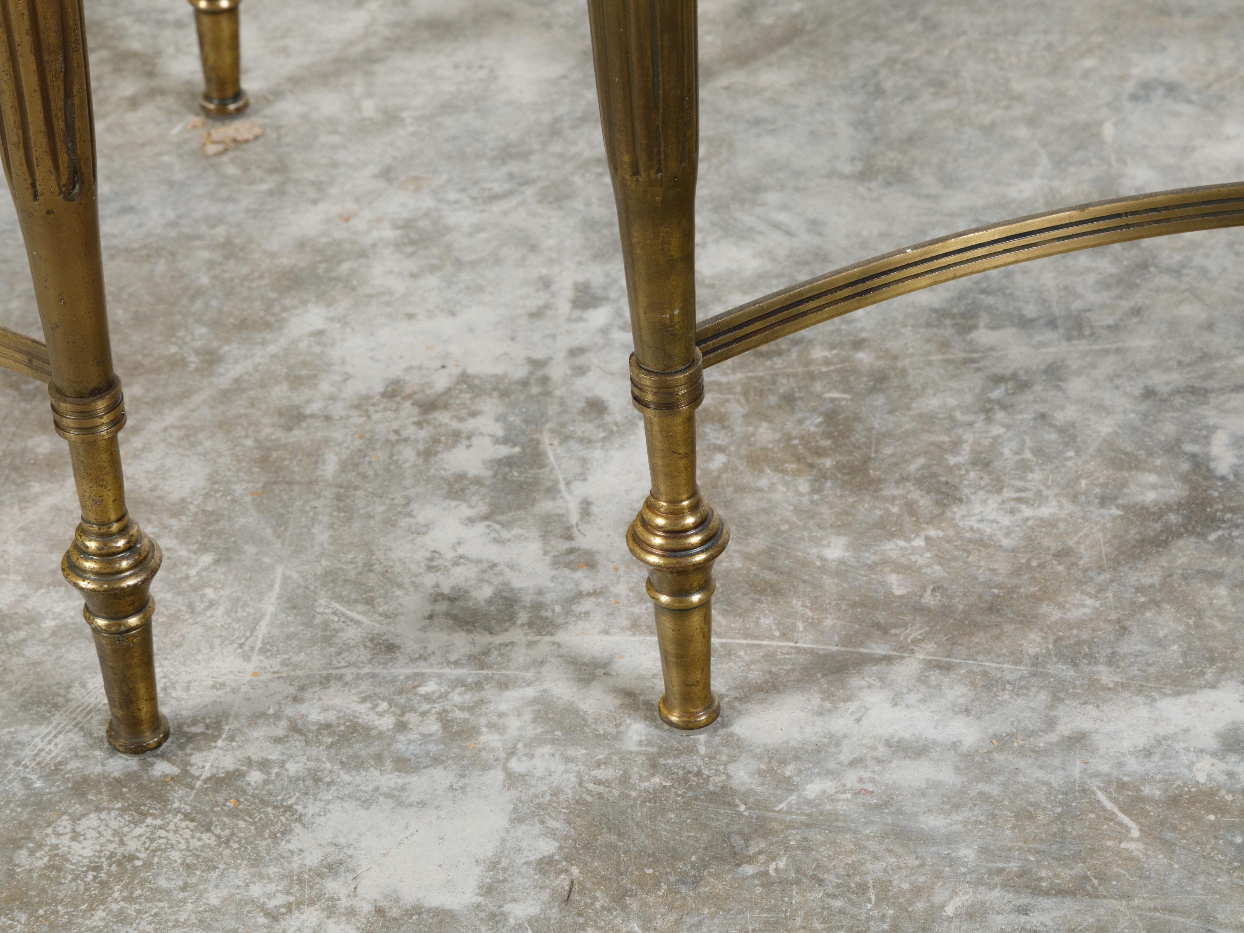 Pair of Midcentury Brass Side Tables with White Marble Tops and Reeded Legs 4