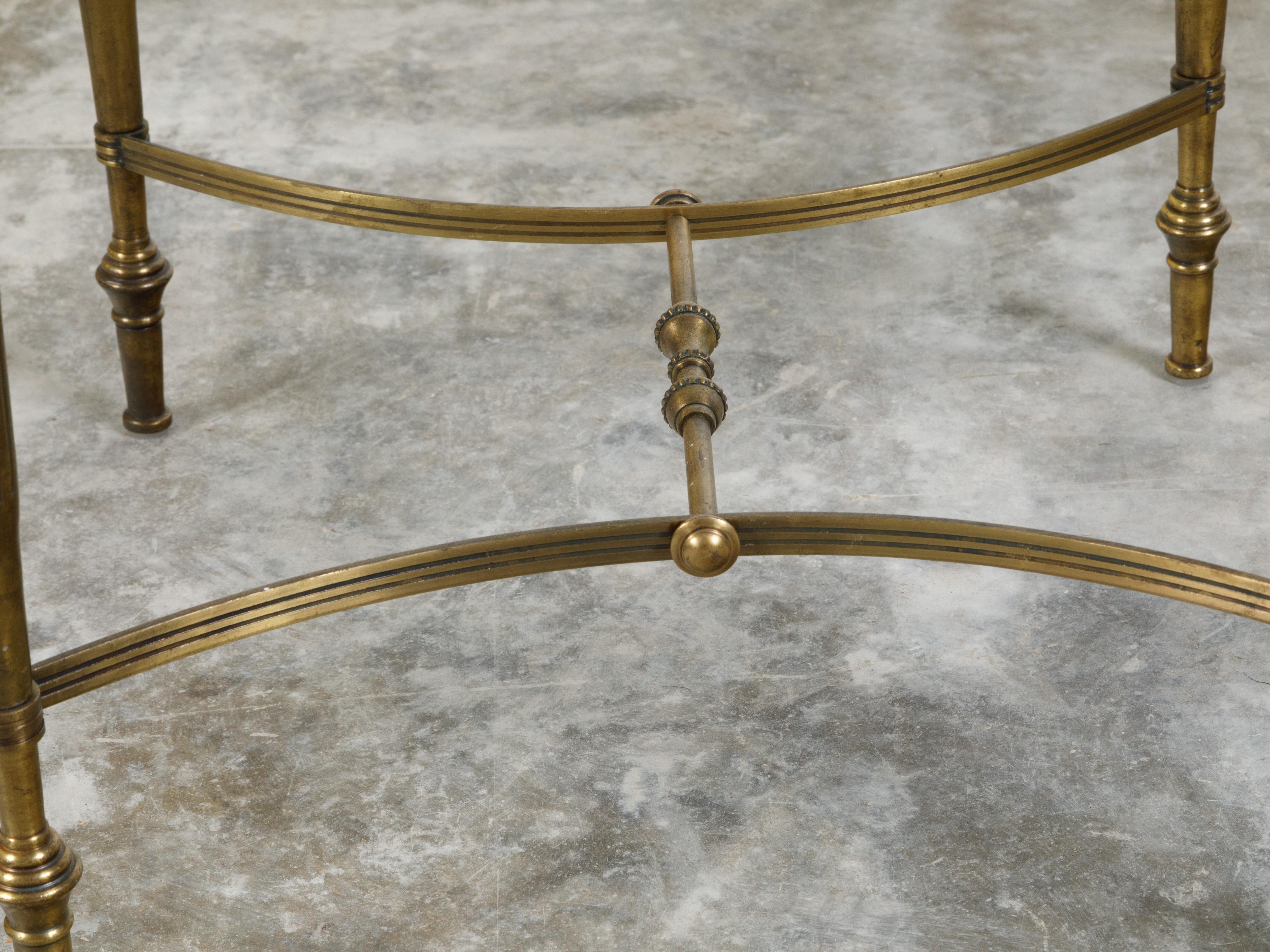 Pair of Midcentury Brass Side Tables with White Marble Tops and Reeded Legs 5