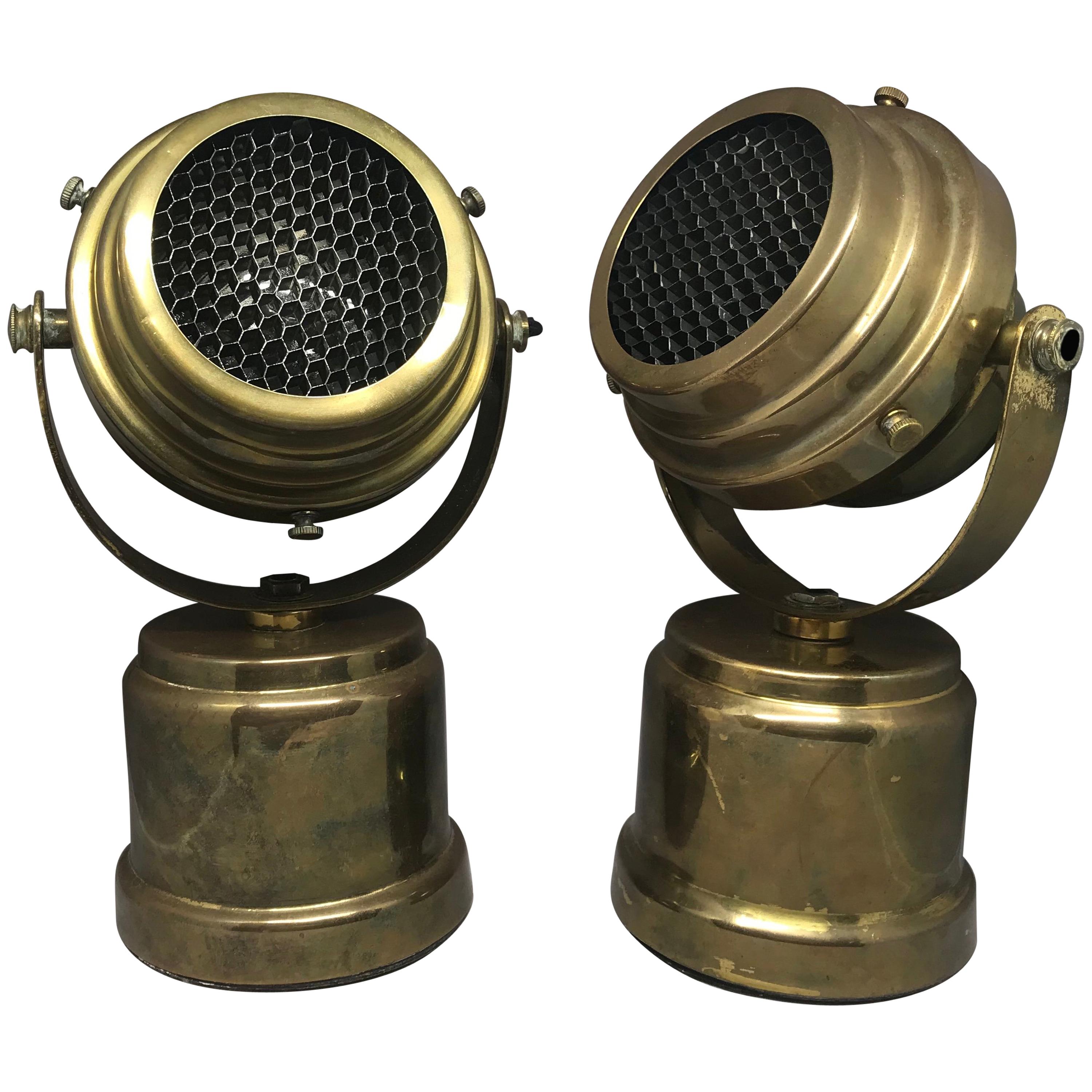 Pair of Midcentury Brass Spotlights For Sale