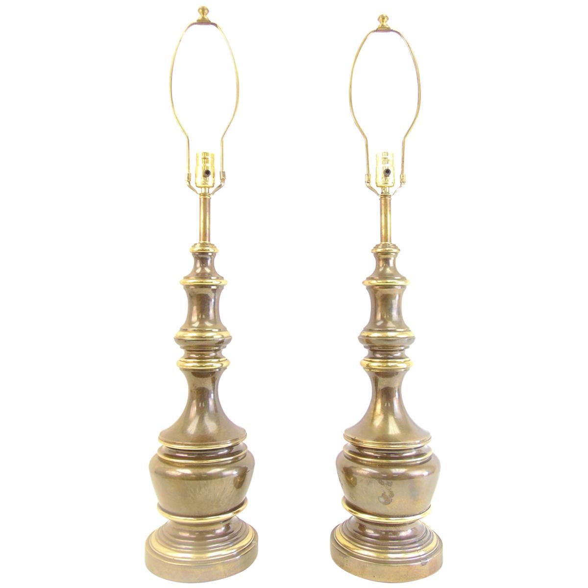 Pair of Midcentury Brass Table Lamps For Sale