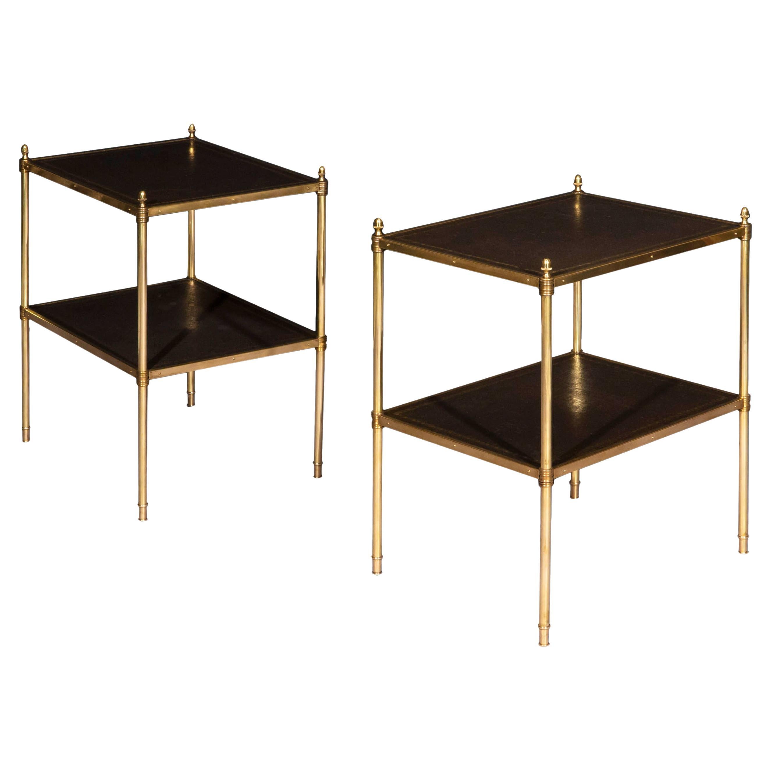 Pair of Midcentury Brass Two-Tier Tables in the Style of Jansen