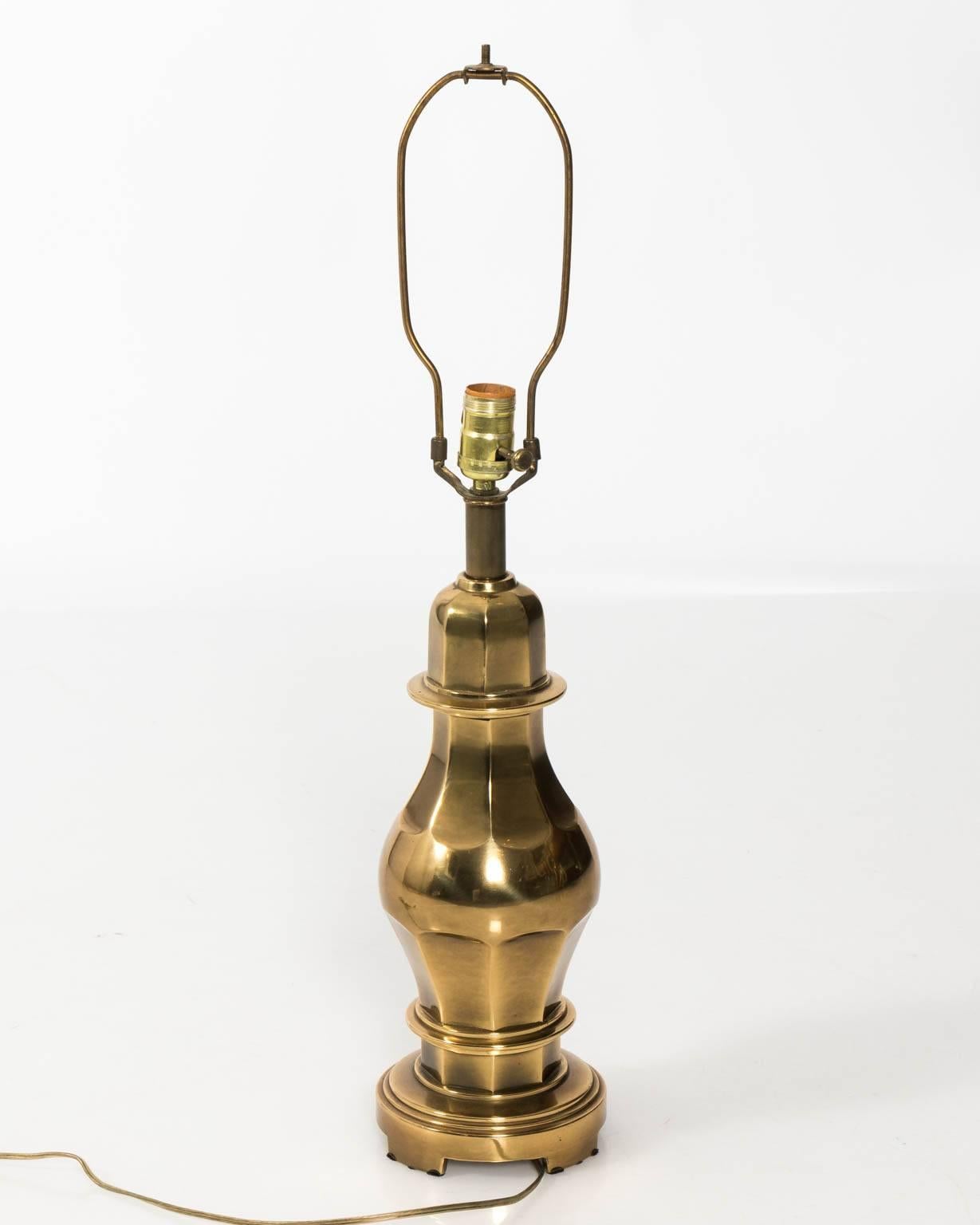 Polished Pair of Midcentury Brass Urn Lamps