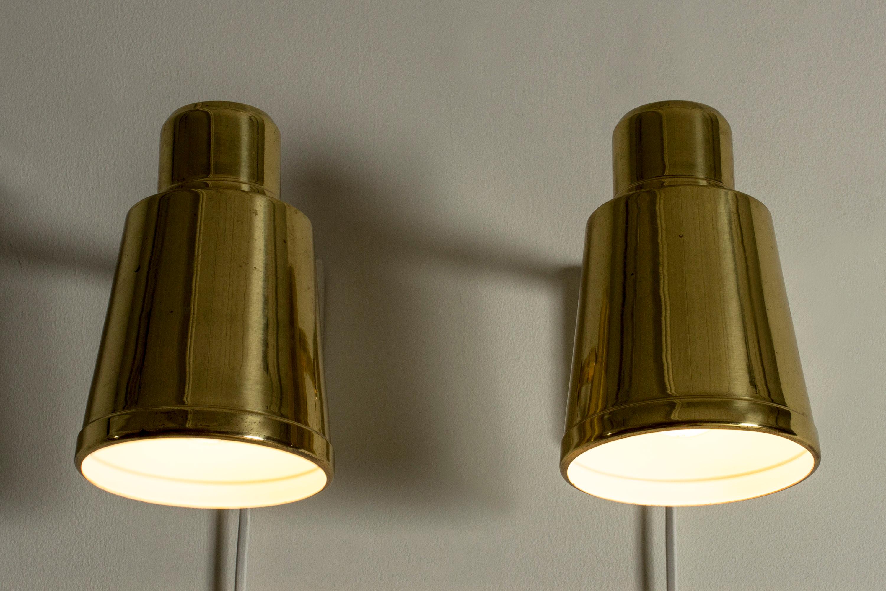 Mid-20th Century Pair of Mid-Century Brass Wall Lamps, Sweden, 1960s