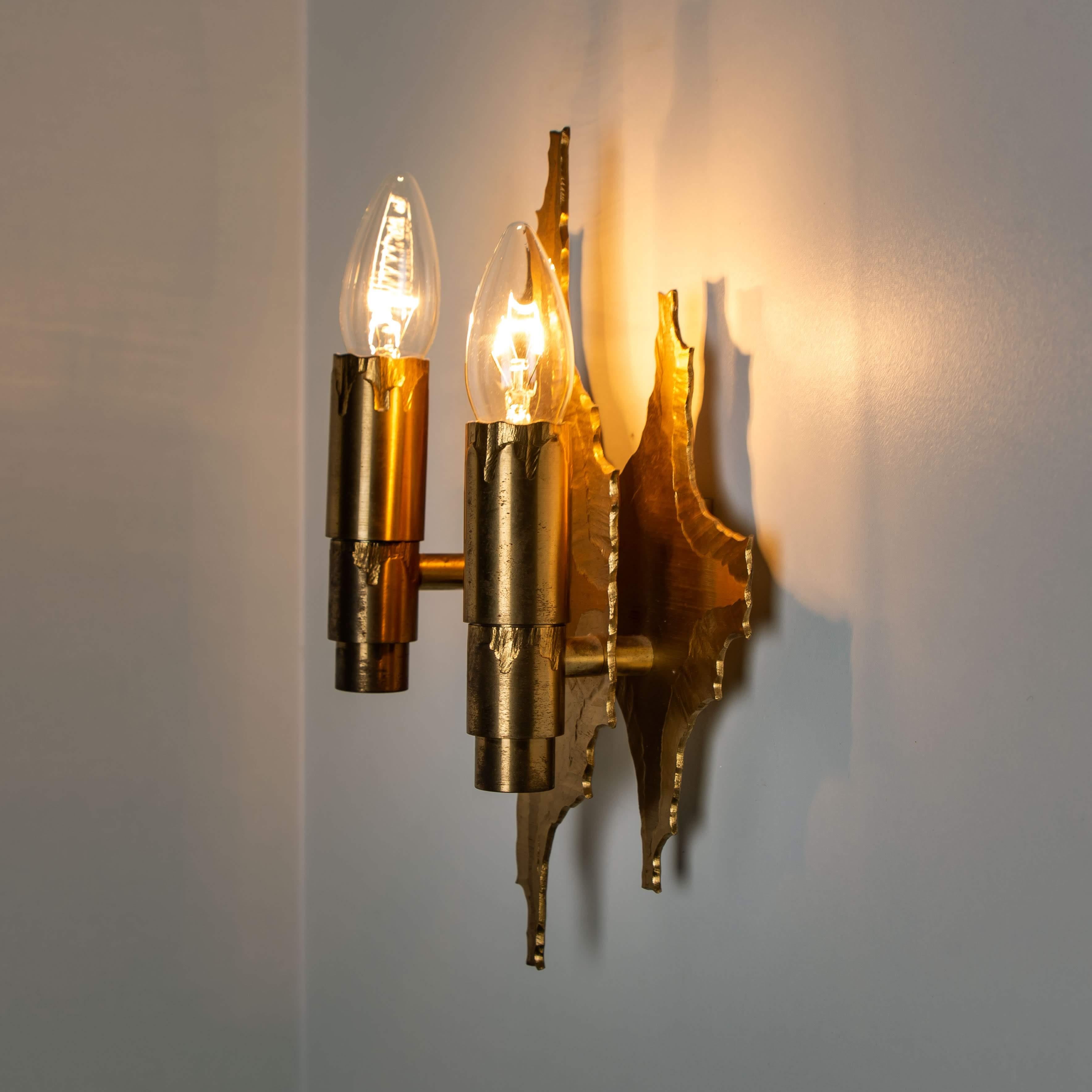 20th Century Pair of Midcentury Brass Wall Sconces, 1970