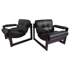 Pair of Midcentury Brazilian Leather Lounge Chairs by Percival Lafer