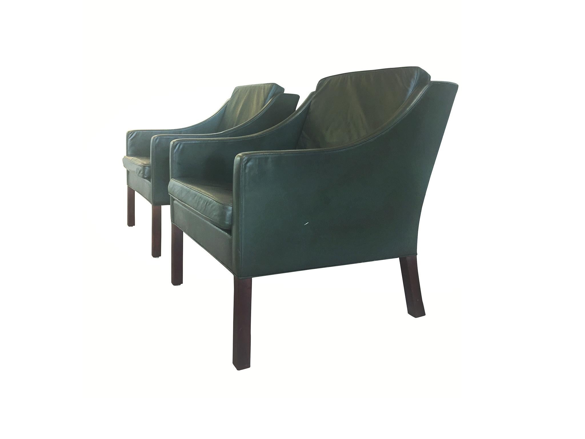 Scandinavian Modern Pair of Midcentury Børge Mogensen Leather Lounge Chairs