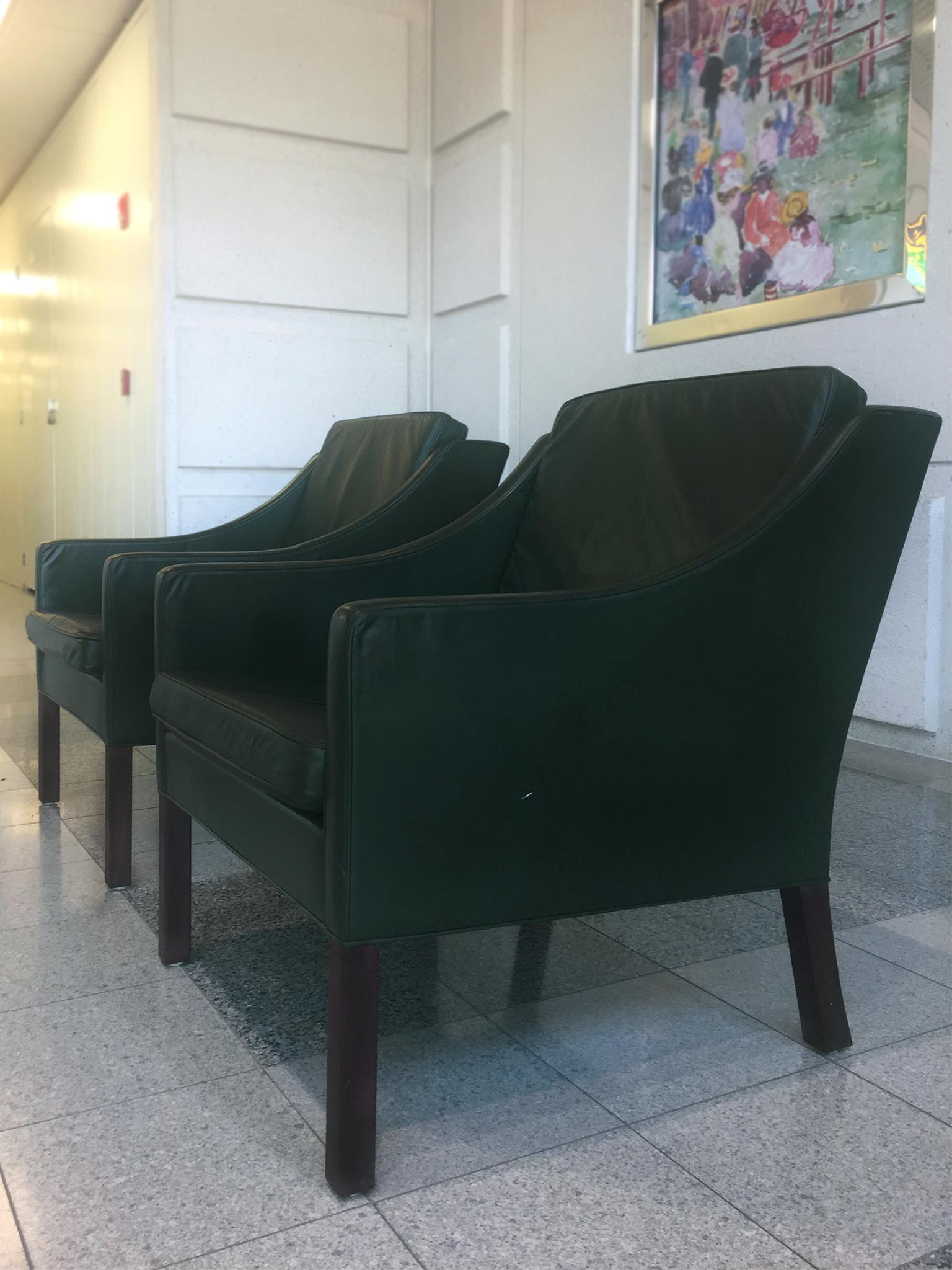Pair of Midcentury Børge Mogensen Leather Lounge Chairs 2