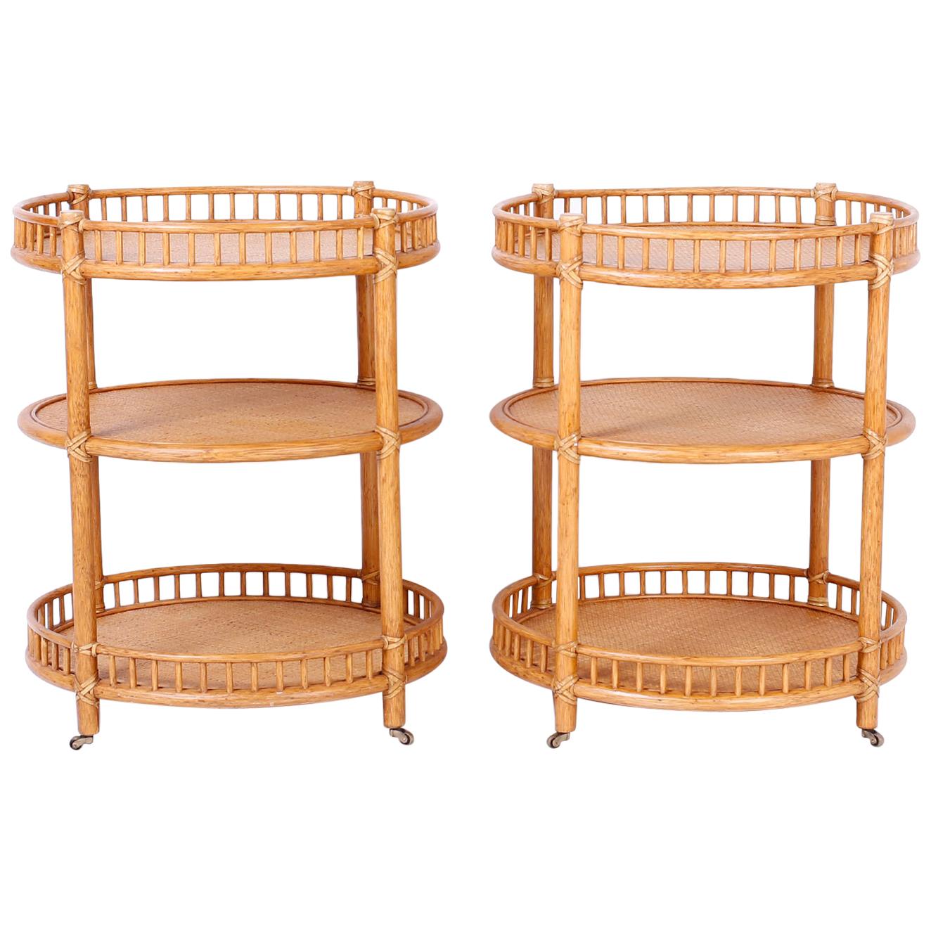 Pair of Midcentury British Colonial Style Stands or Carts