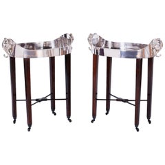 Pair of Midcentury British Colonial Tray Tables with Elephant Head Handles