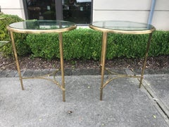 Pair of Midcentury Bronze / Glass Gueridon Tables, Clean Lines