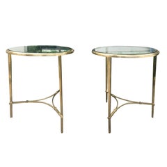 Pair of Midcentury Bronze / Glass Gueridon Tables, Clean Lines