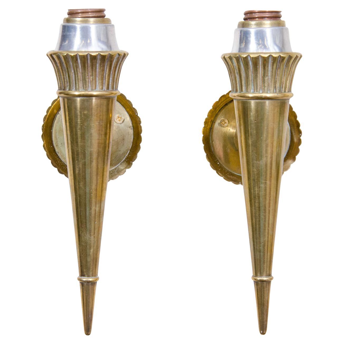 Pair of Midcentury Bronze Sconces Attributed to Genet and Michon, France 1950s