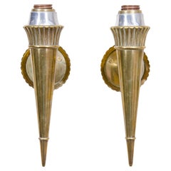 Pair of Midcentury Bronze Sconces Attributed to Genet and Michon, France 1950s