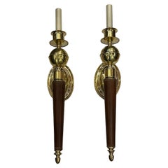 Pair of Midcentury Bronze Sconces with Leather
