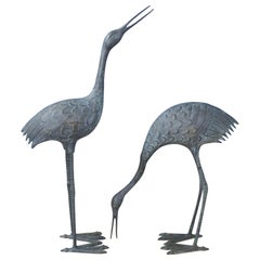 Vintage Pair of Midcentury Bronze Storks with Verdigris Patina