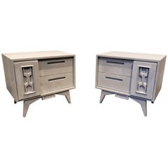 Used Pair of Midcentury Brutalist/Memphis Nightstands with Faux Concrete Finish