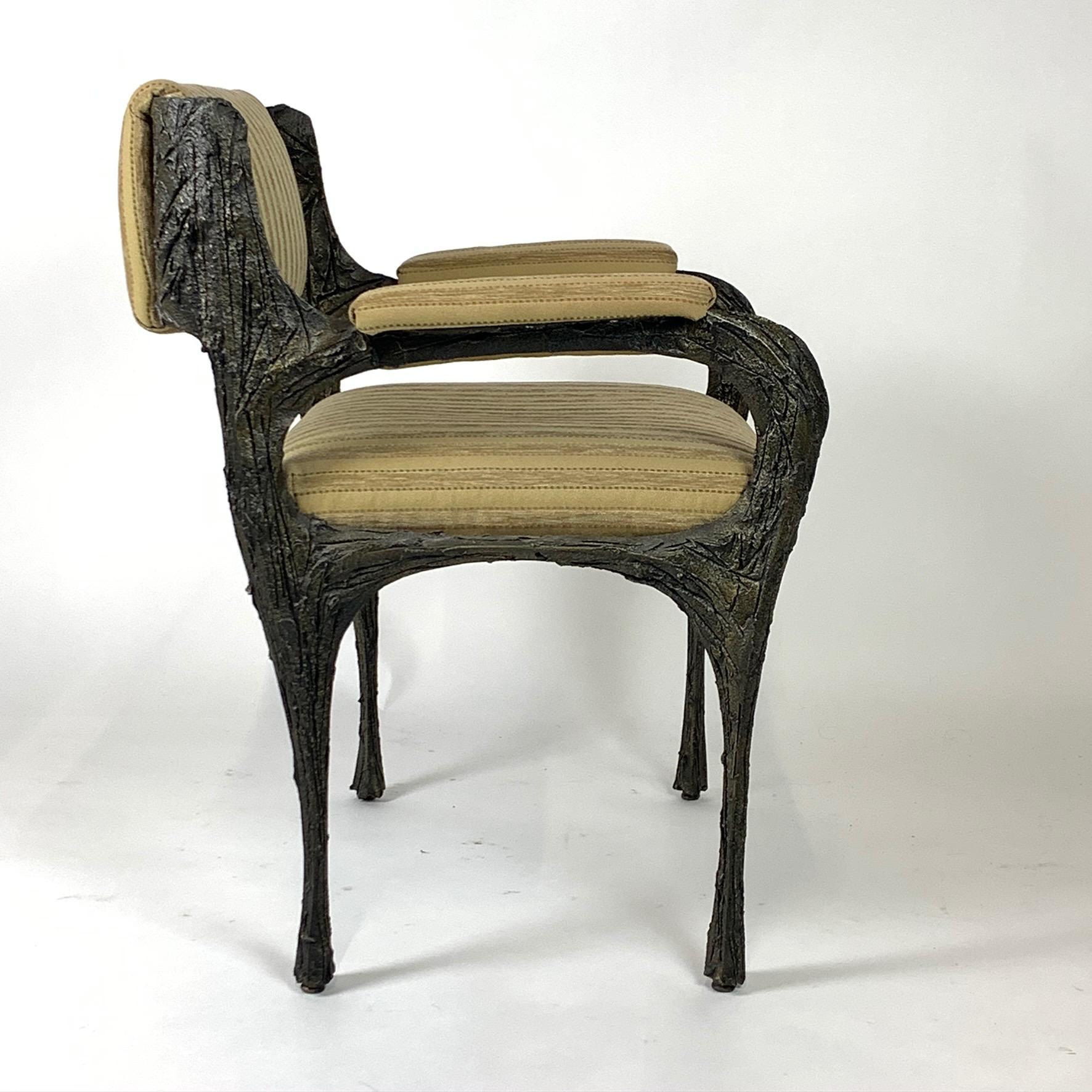 Pair of Midcentury Brutalist Sculpted Bronze Patinated Paul Evans PE105 Chairs 5