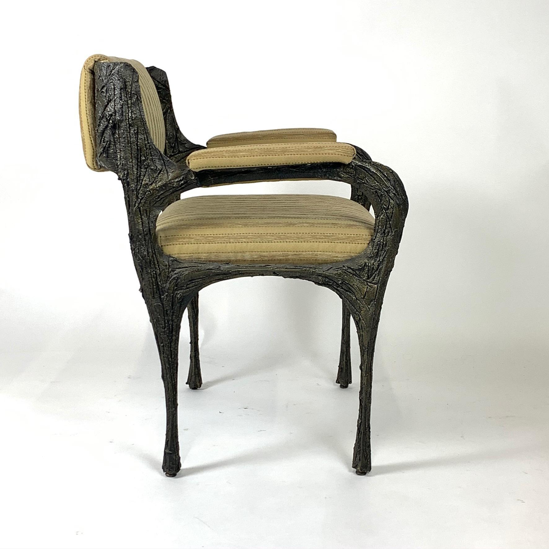 Pair of Midcentury Brutalist Sculpted Bronze Patinated Paul Evans PE105 Chairs 6