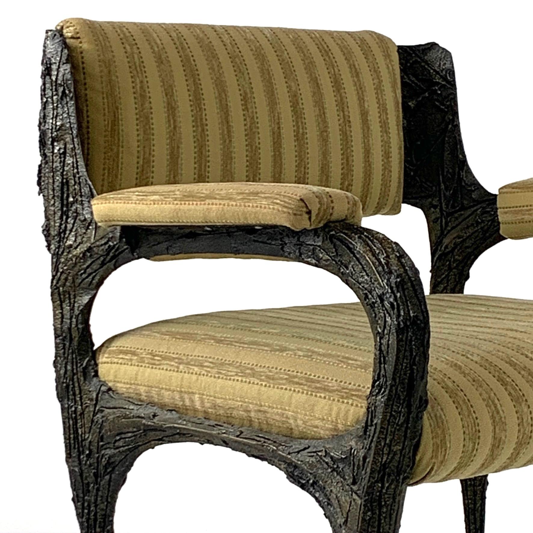 Late 20th Century Pair of Midcentury Brutalist Sculpted Bronze Patinated Paul Evans PE105 Chairs