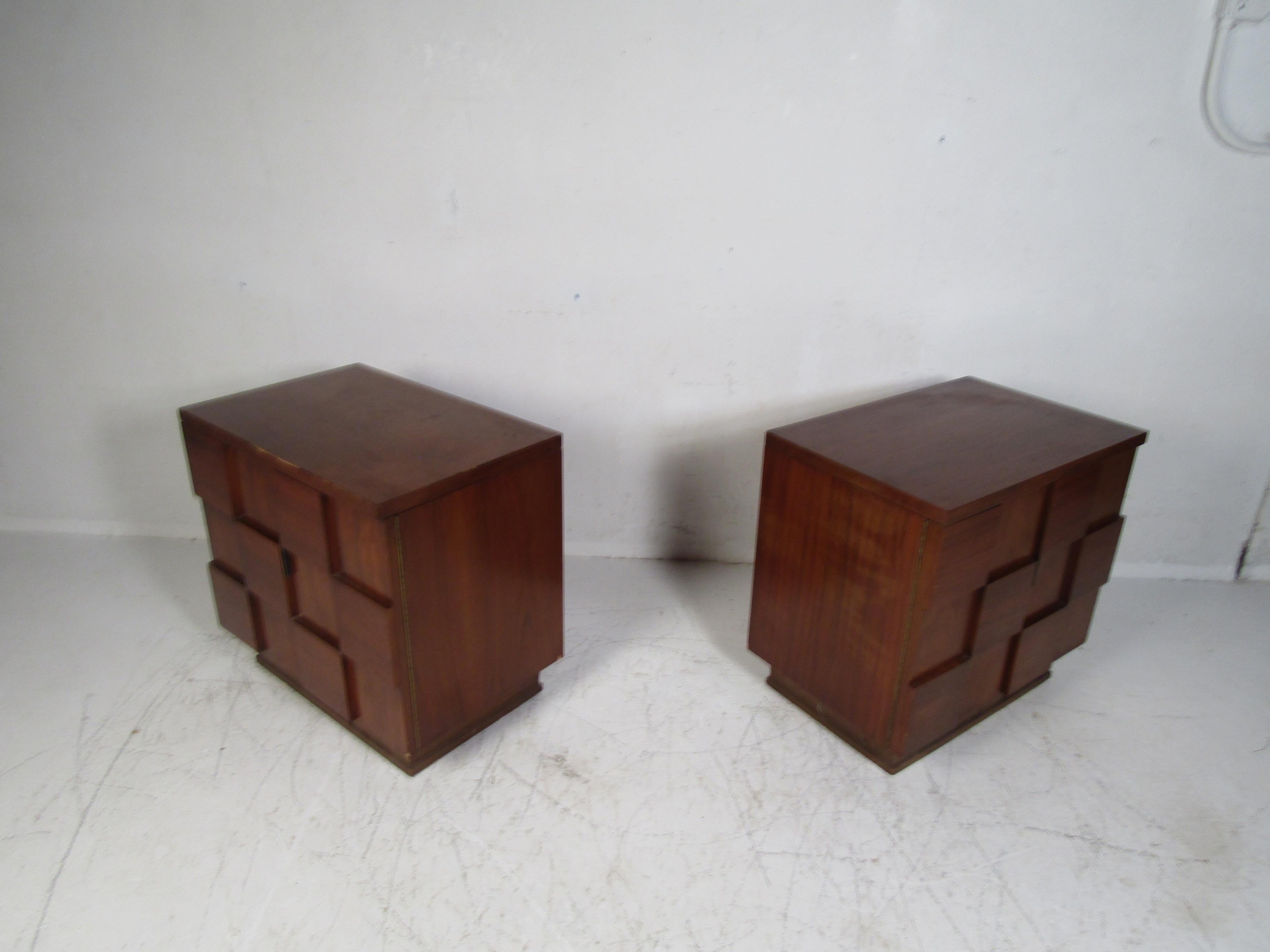 American Pair of Midcentury Brutalist Style Nightstands by Young Manufacturing Co.