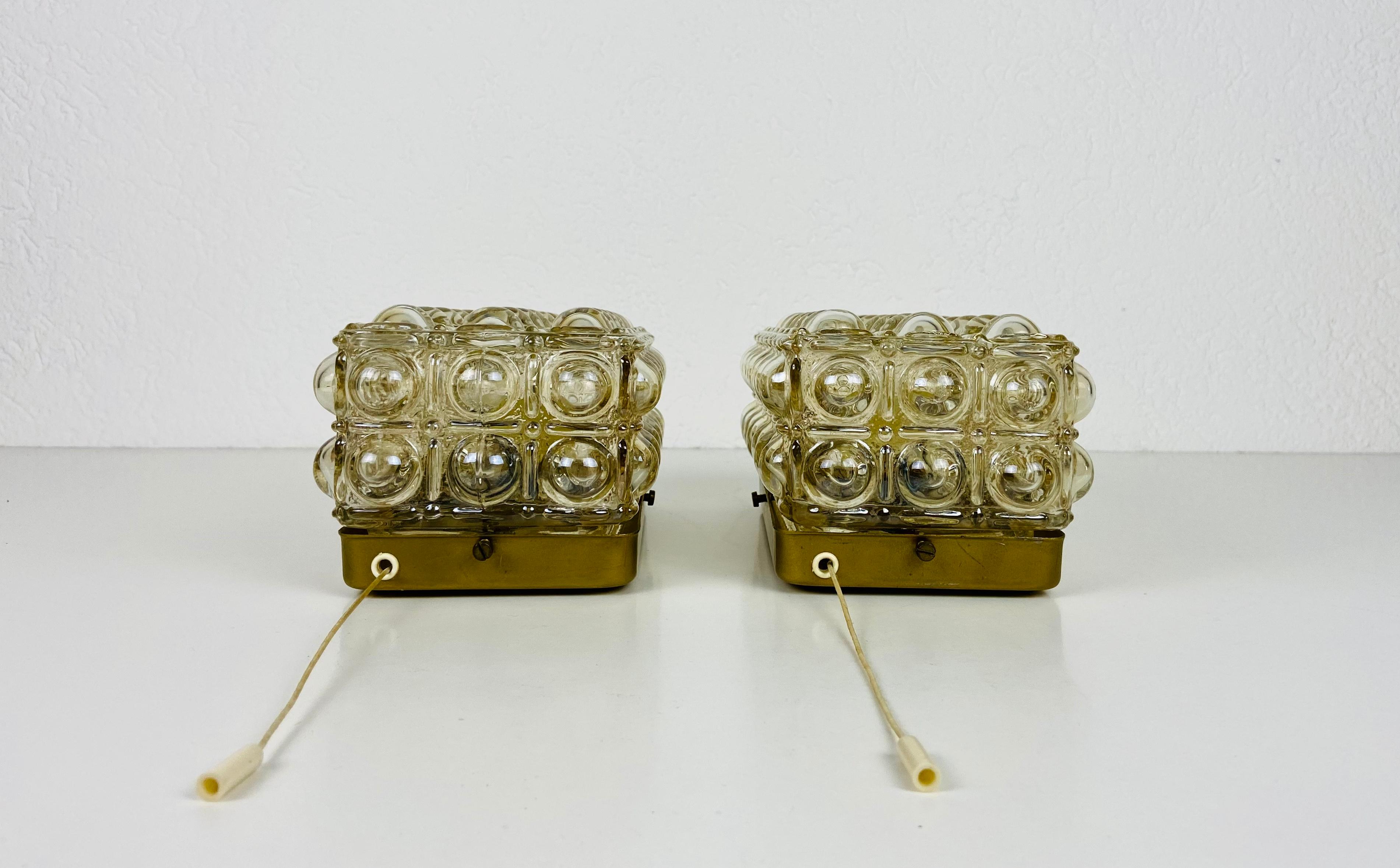 Pair of Midcentury Bubble Glass Wall Lamps by Helena Tynell for Limburg, 1960s For Sale 3