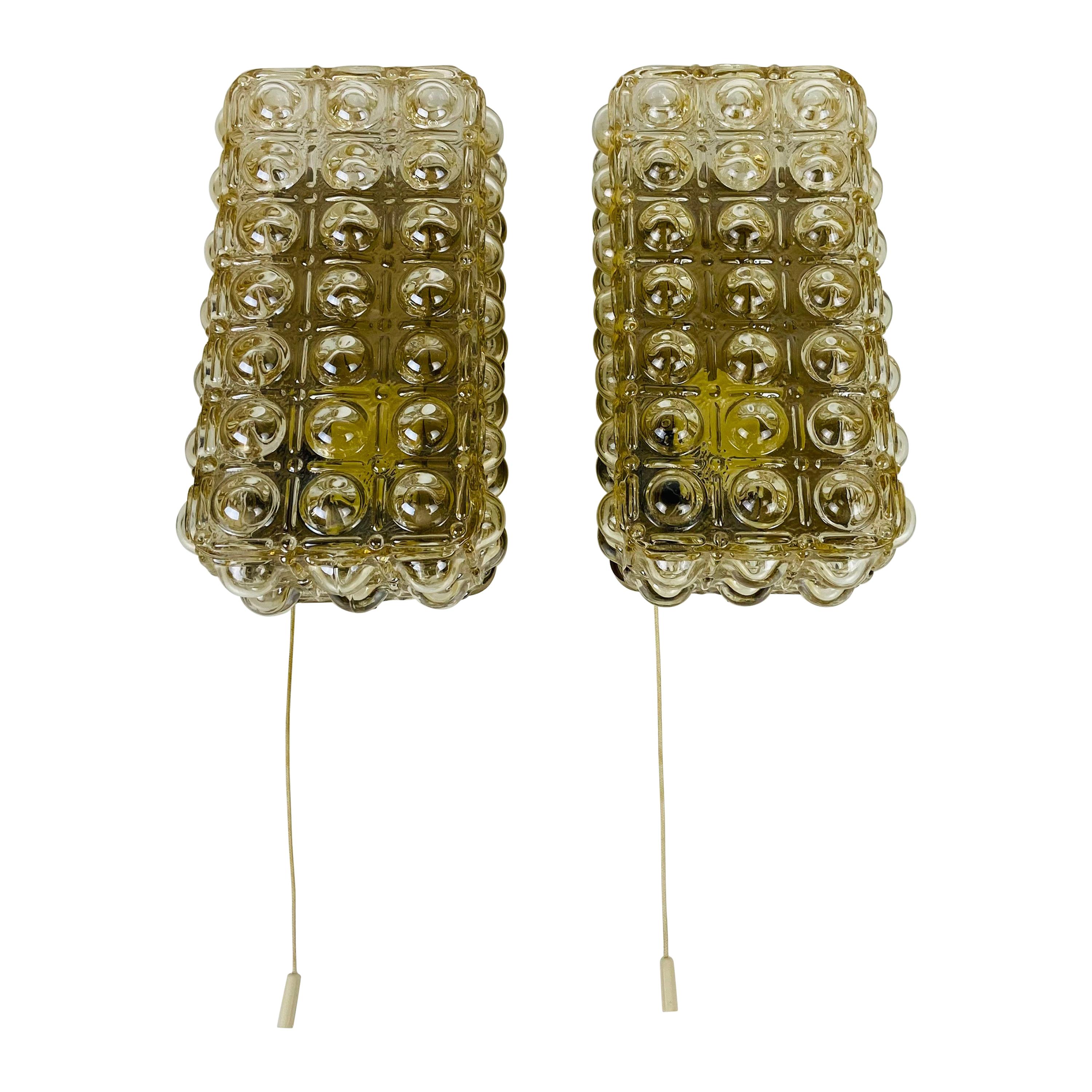 Pair of Midcentury Bubble Glass Wall Lamps by Helena Tynell for Limburg, 1960s For Sale