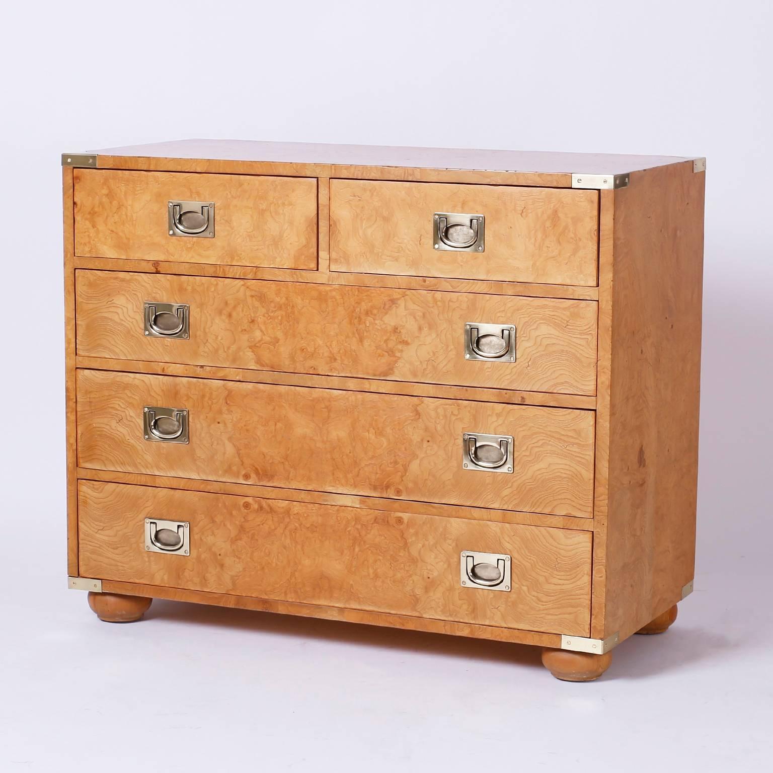 Pair of Midcentury Burl Walnut Campaign Style Chests 2