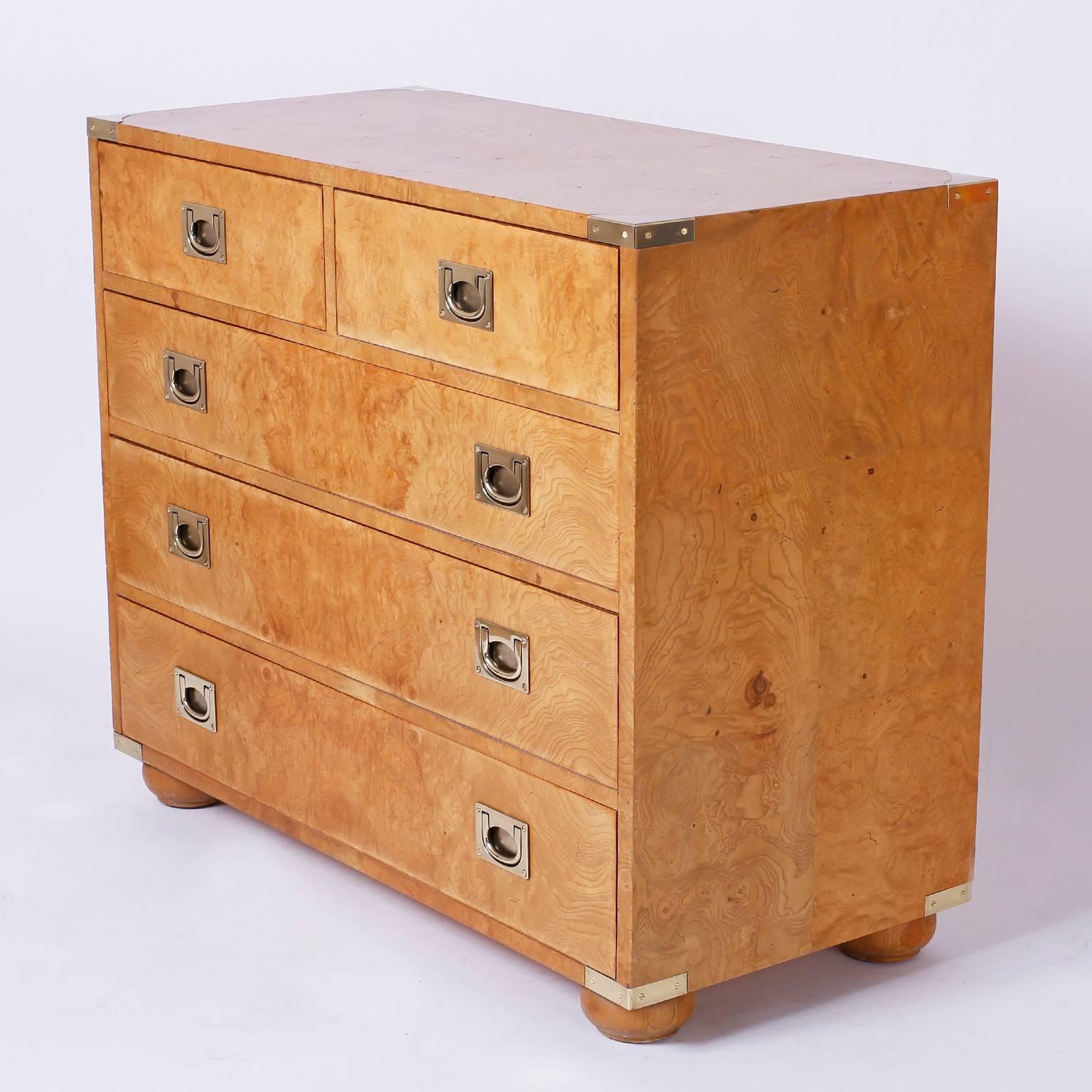 Pair of Midcentury Burl Walnut Campaign Style Chests 3