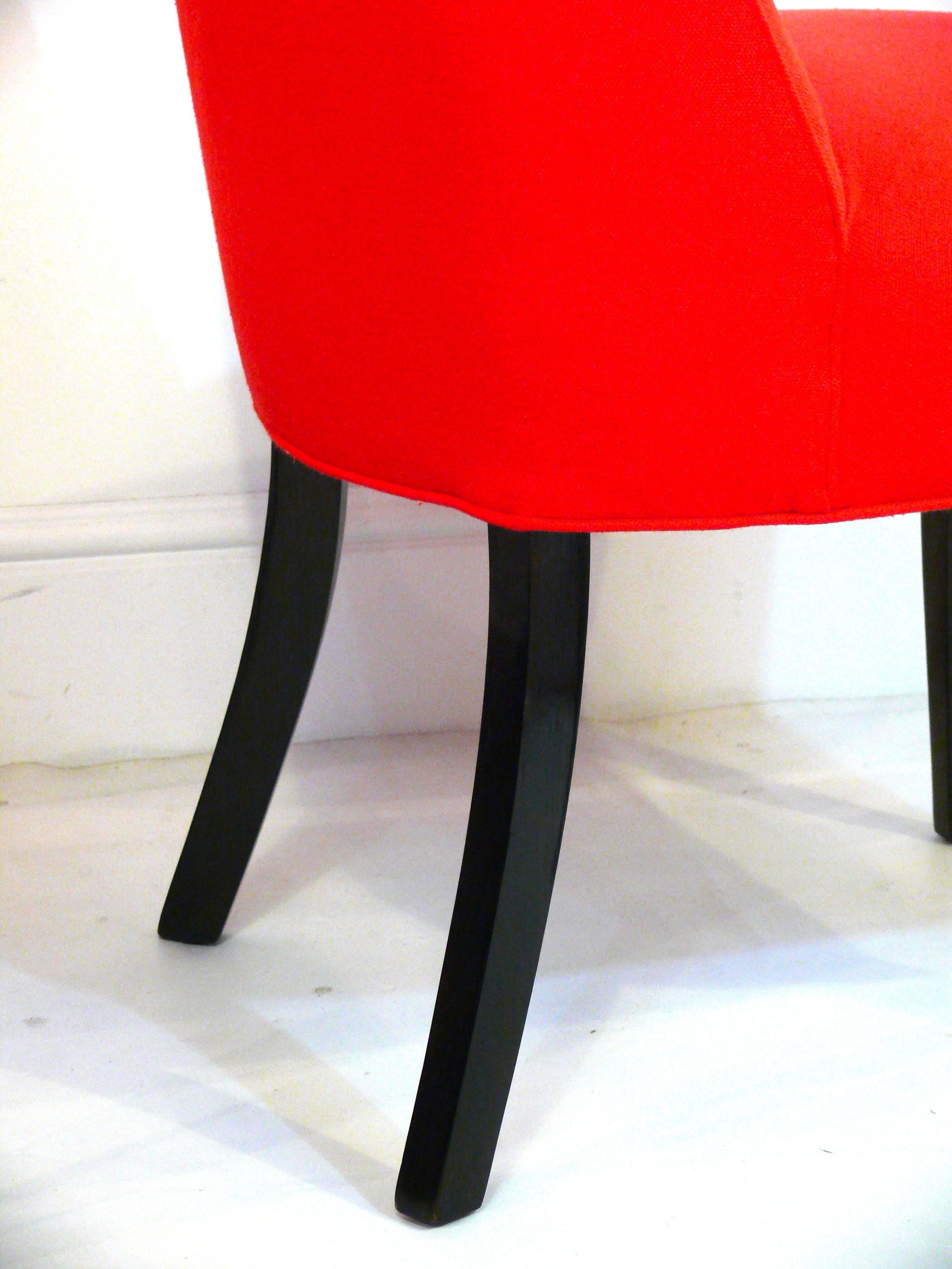 Upholstery Pair of Midcentury Poppy Red Button Back Chairs For Sale